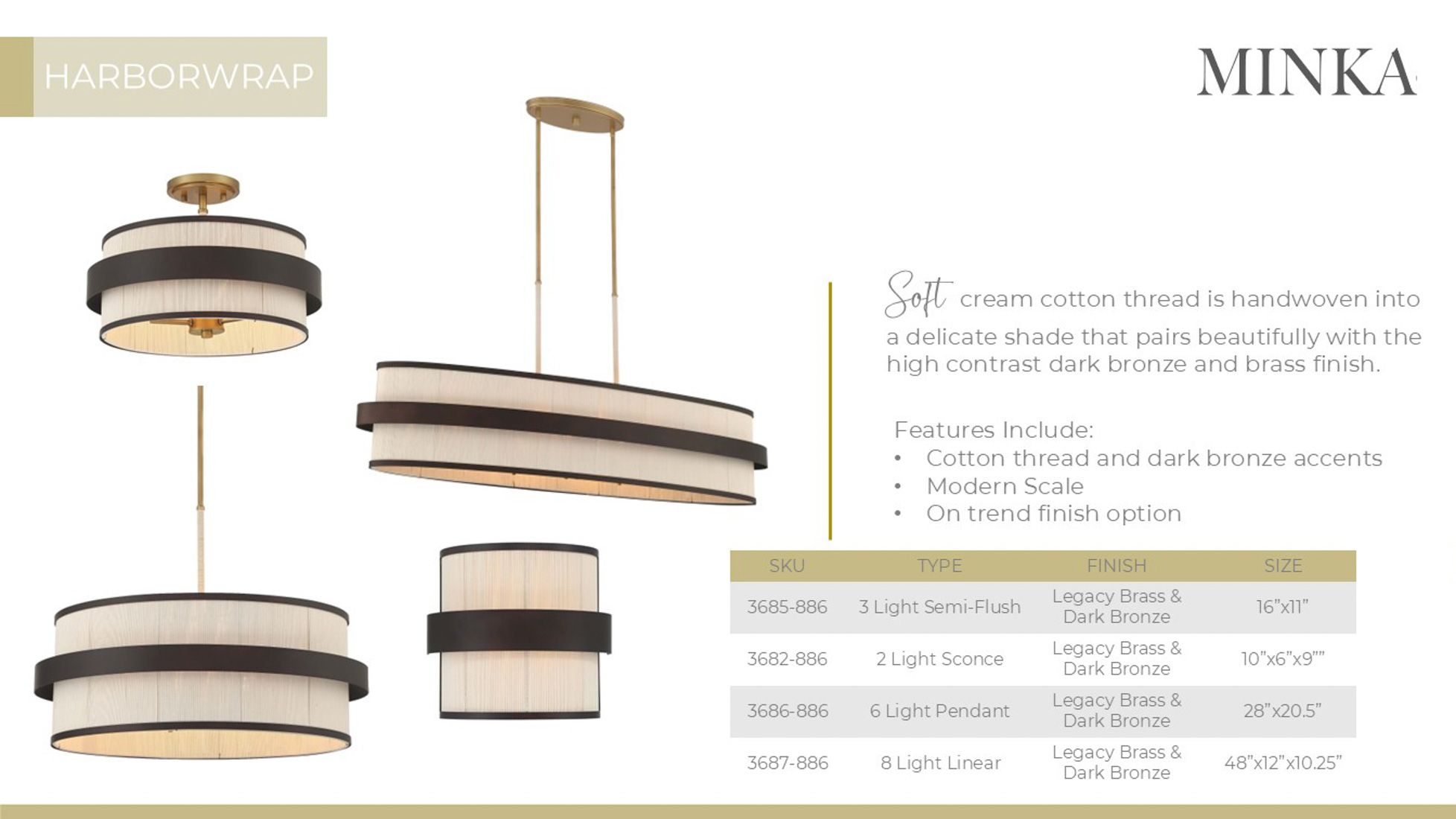 Minka Lavery Harbor Wrap 3-Lt 16-in Bronze and Brass Semi-Flush with Shades
