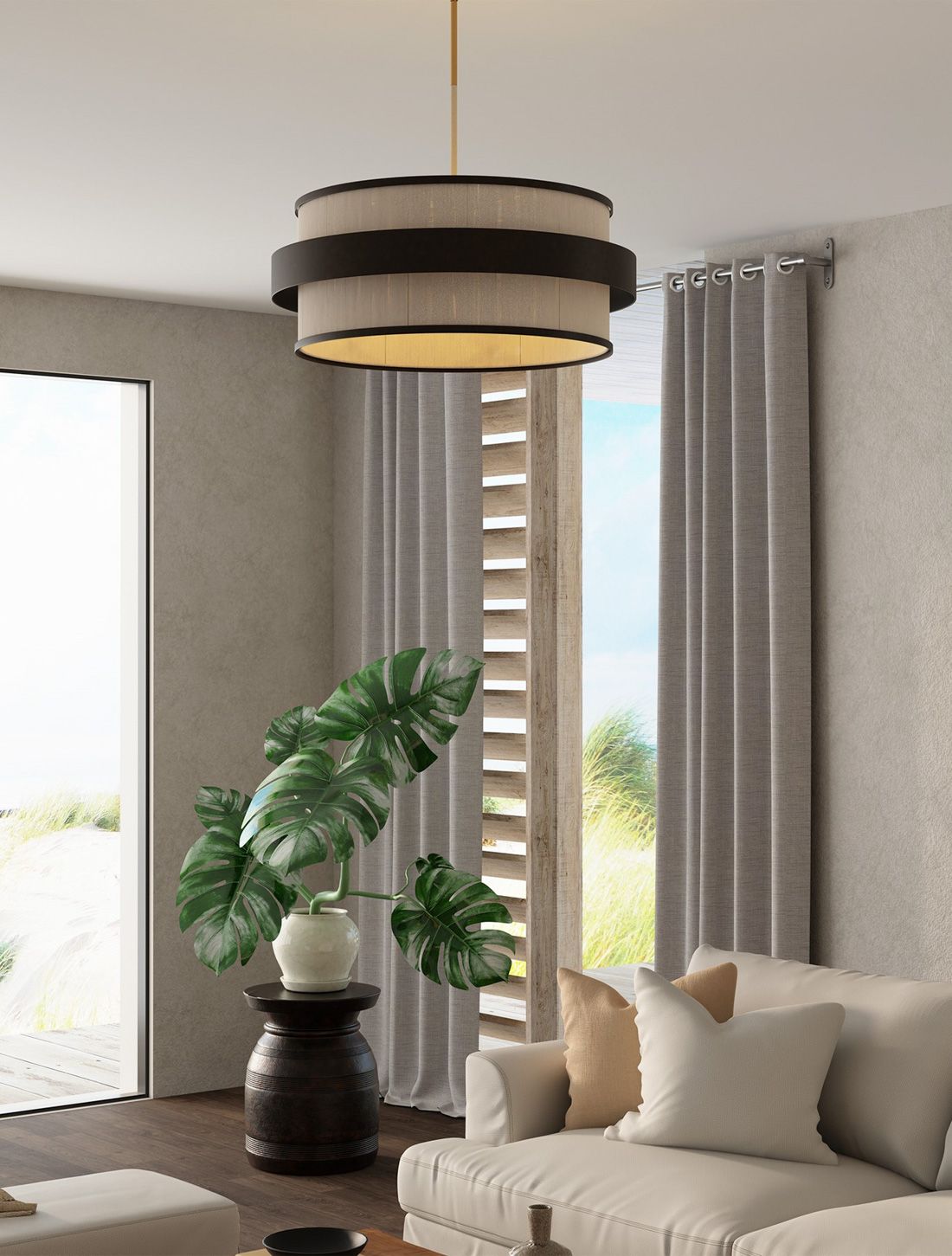 Image 4 Minka Lavery Harbor Wrap 6-Light 28-in Bronze and Brass Pendant with Shade more views