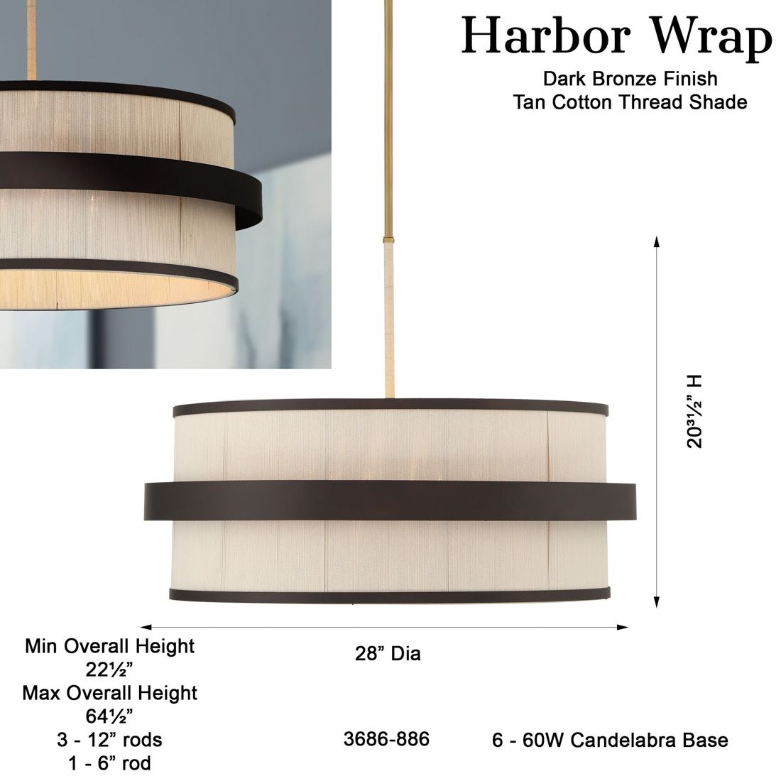 Minka Lavery Harbor Wrap 6-Light 28-in Bronze and Brass Pendant with Shade