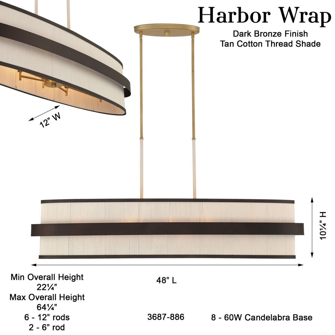 Minka Lavery Harbor Wrap 8-Light 48-in Bronze and Brass Linear Chandelier