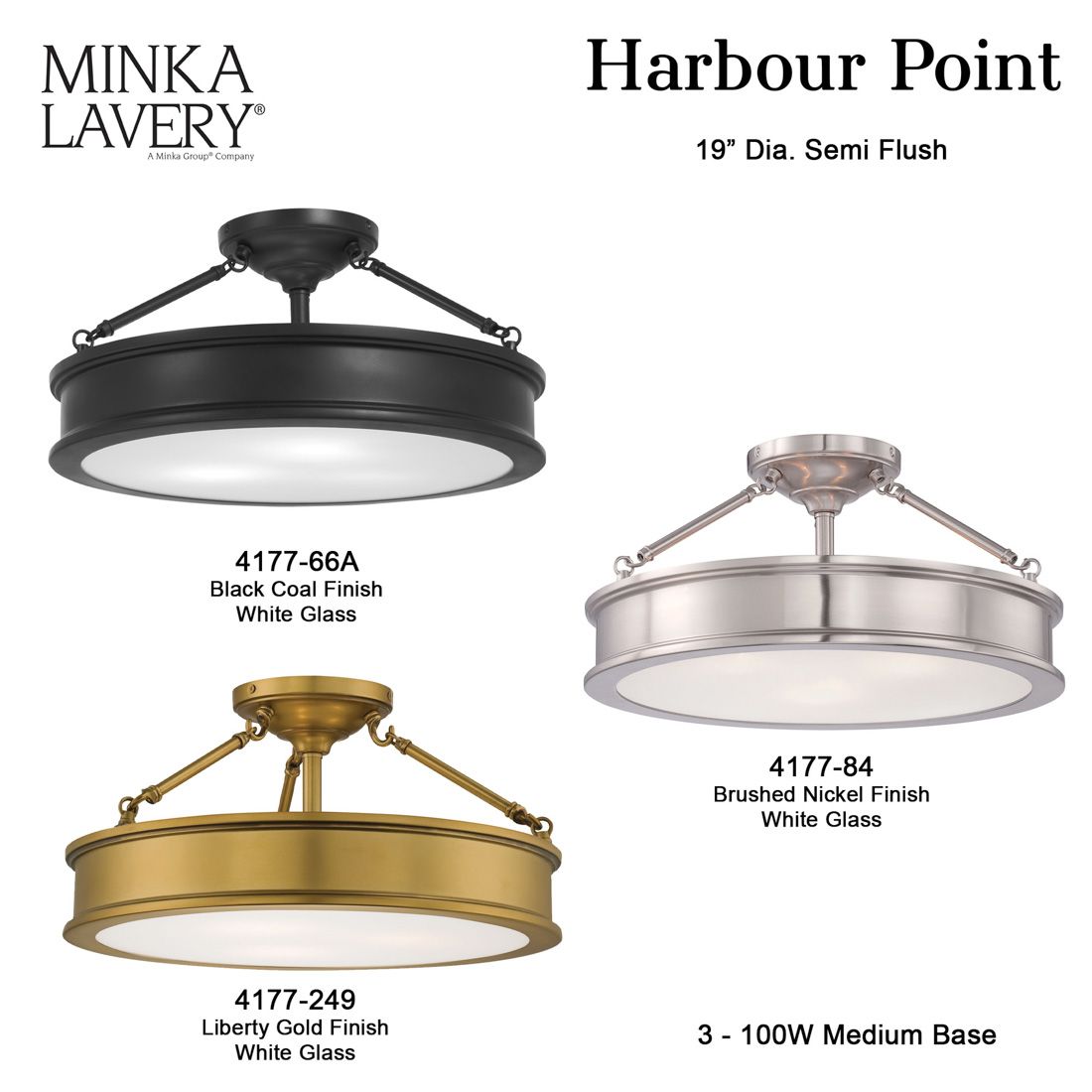 Image 7 Minka Lavery Harbour Point 19" 3-Light Brushed Nickel Ceiling Light more views