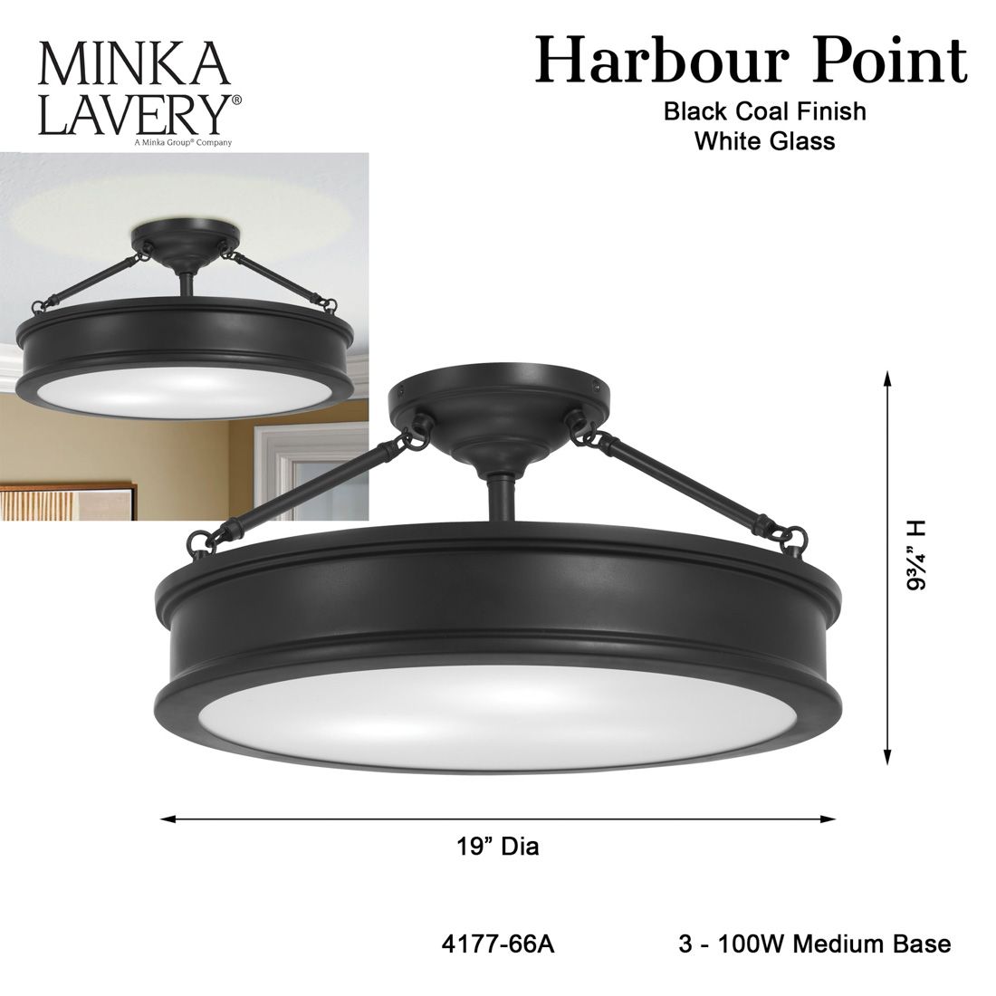 Image 6 Minka Lavery Harbour Point 19" Wide 3-Light Coal Black Ceiling Light more views