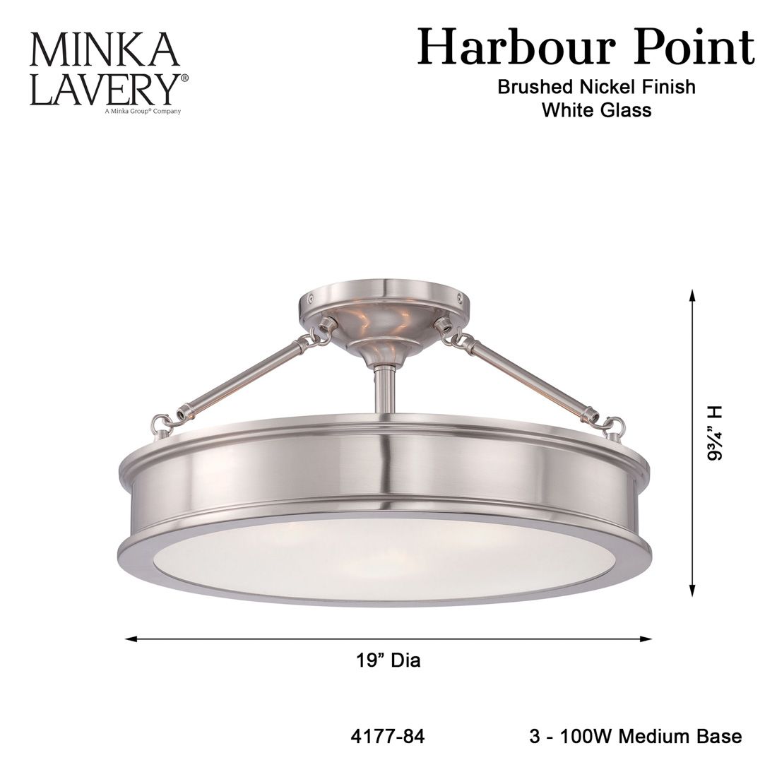 Image 5 Minka-Lavery Harbour Point 3-Light Brushed Nickel Semi Flush more views