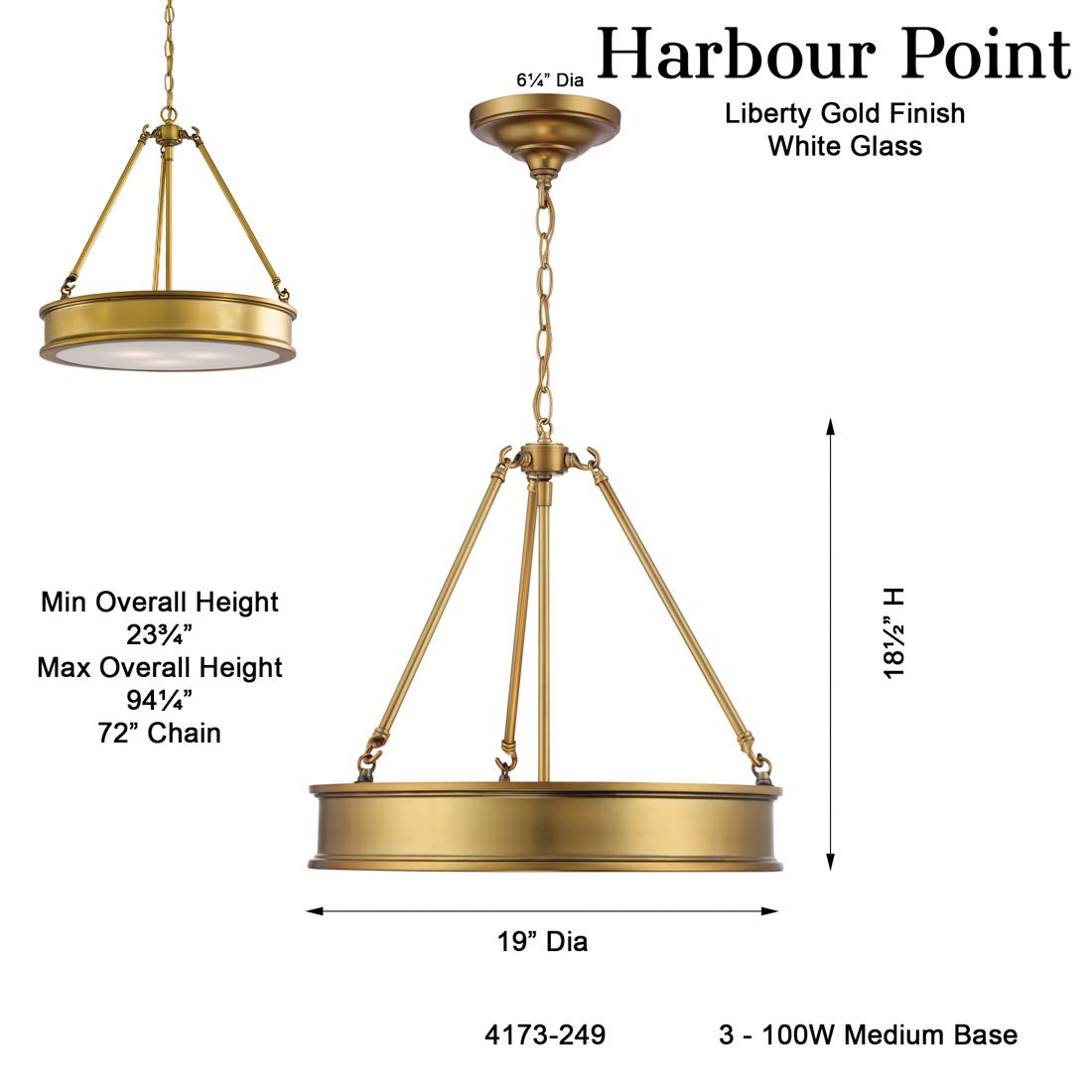 Minka-Lavery Harbour Point 3-Light Liberty Gold Pendant in scene