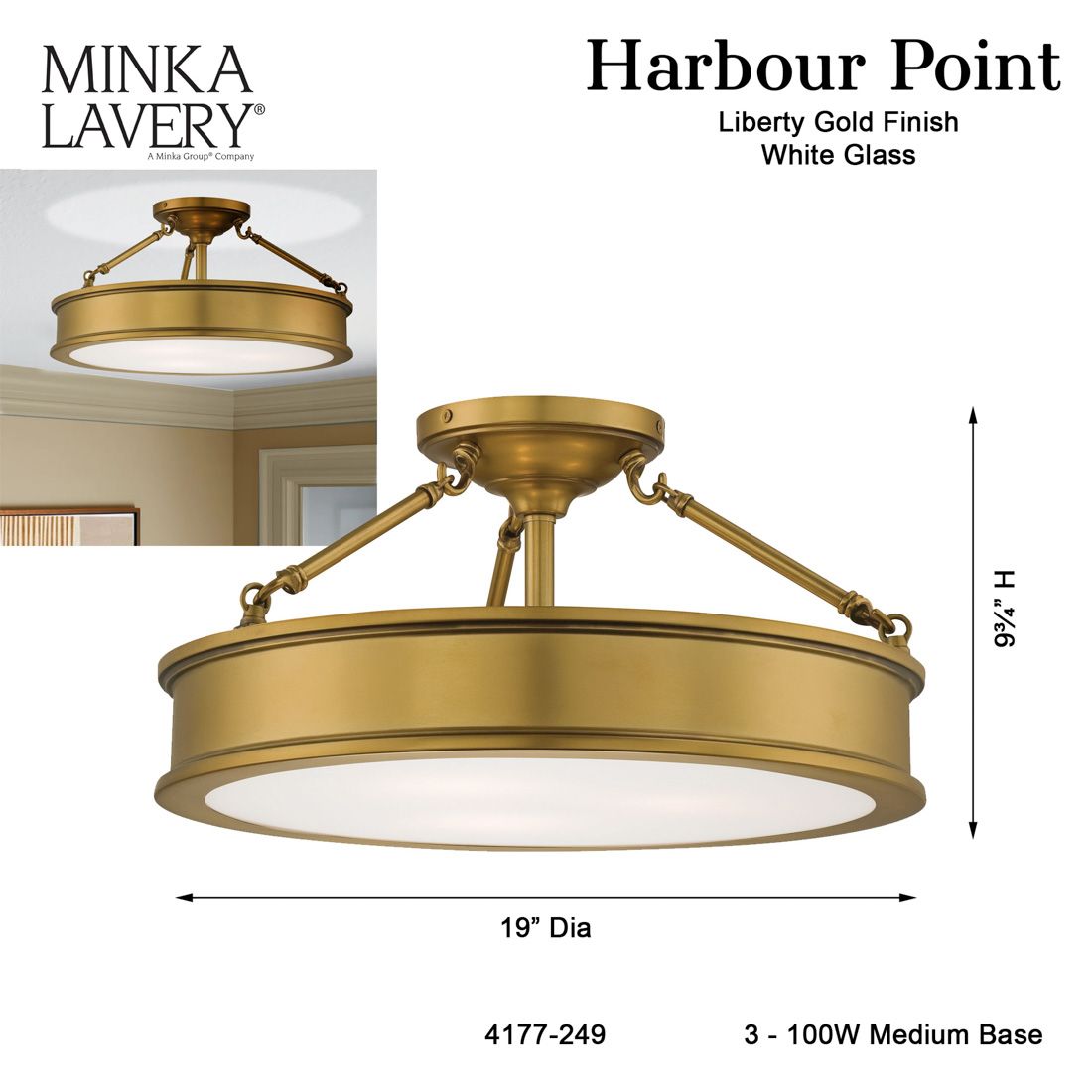 Minka-Lavery Harbour Point 3-Light Liberty Gold Semi Flush