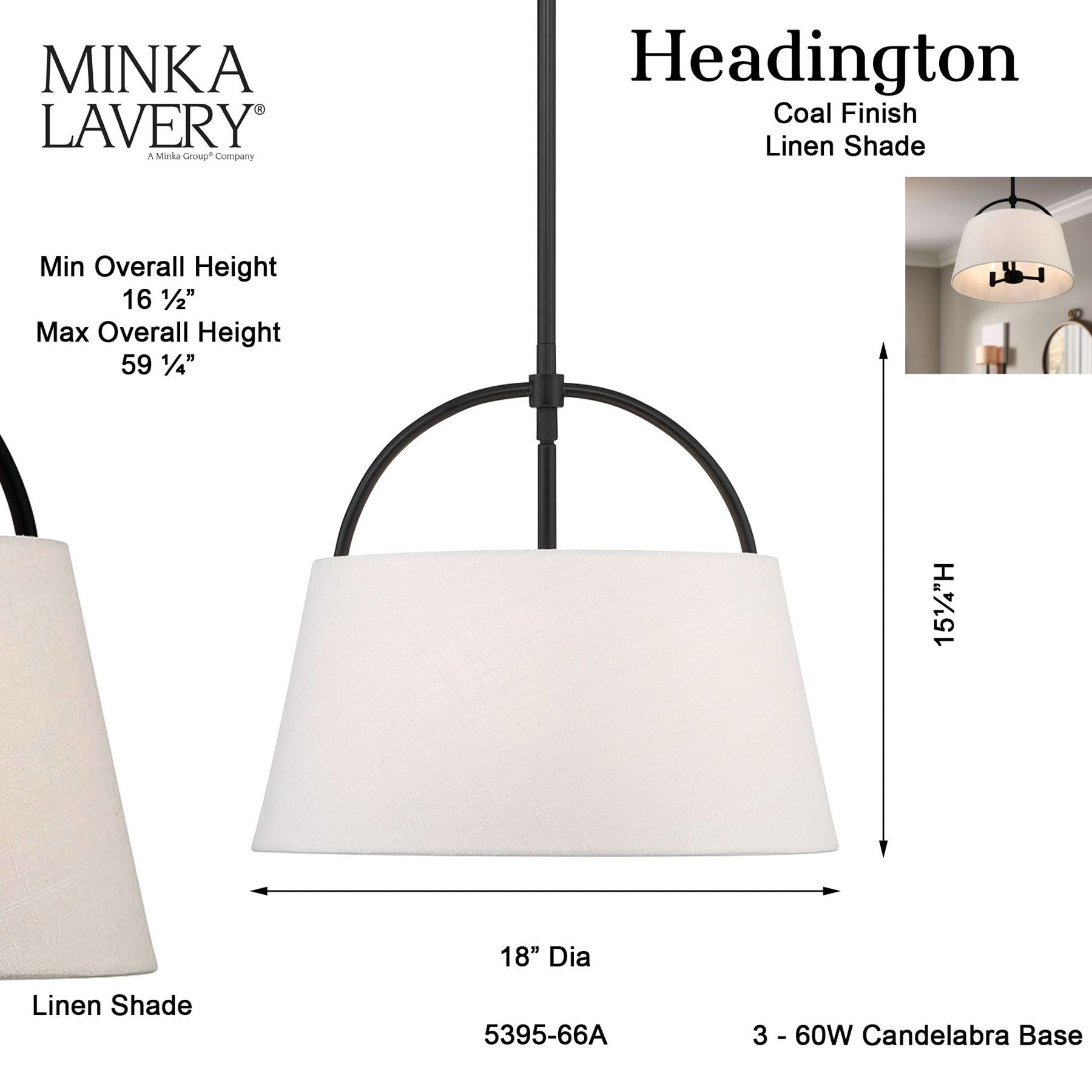 Minka Lavery Headington 3-Light Black 18-inch Pendant