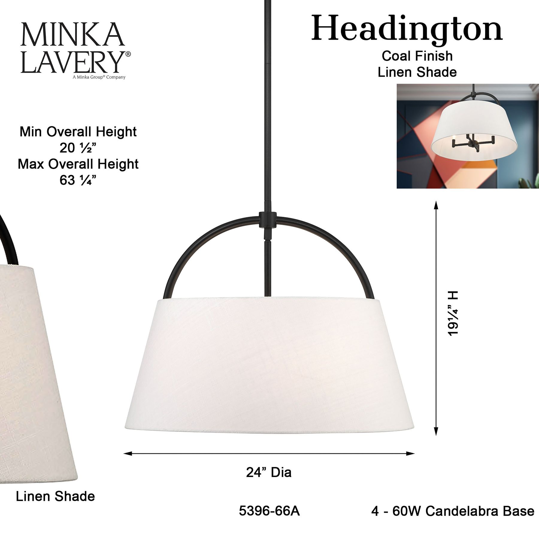 Minka Lavery Headington 4-Light Black 24-inch Pendant