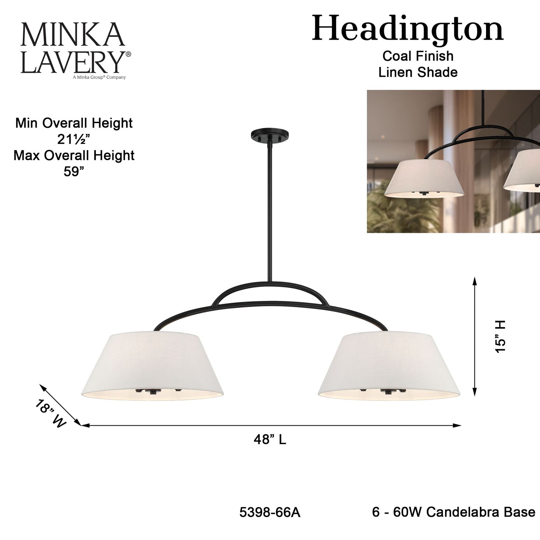 Minka Lavery Headington 6-Light Black 48-in Island Chandelier in scene