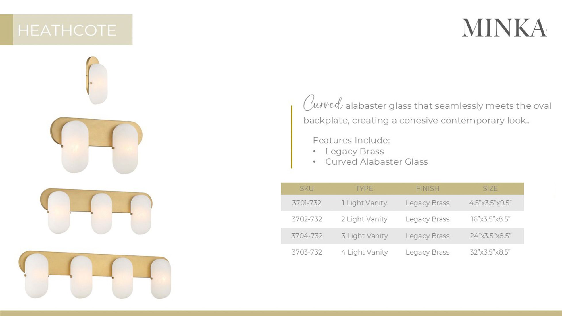 Minka Lavery Heathcote 1-Light 4.5-in Legacy Brass Indoor Vanity LighT