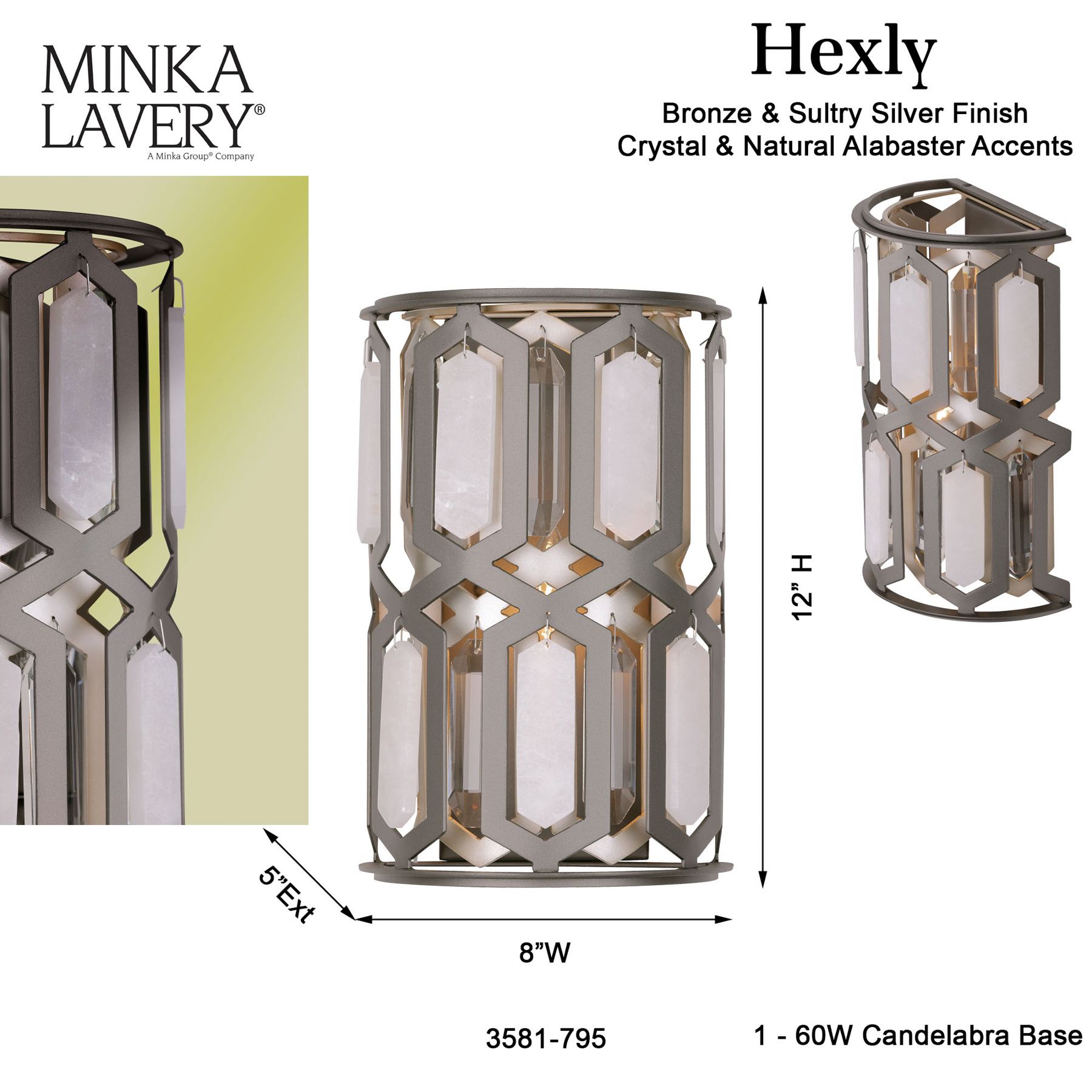 Minka Lavery Hexly 1-Light  12-in Bronze and Silver Wall Sconce with Shade