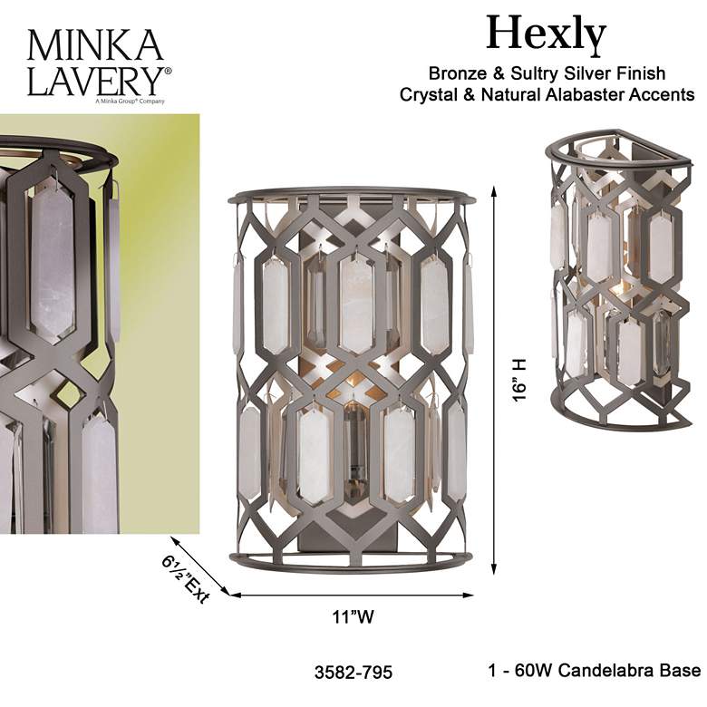 Image 5 Minka Lavery Hexly 1-Light 16-in Bronze and Silver Wall Sconce with Shade more views