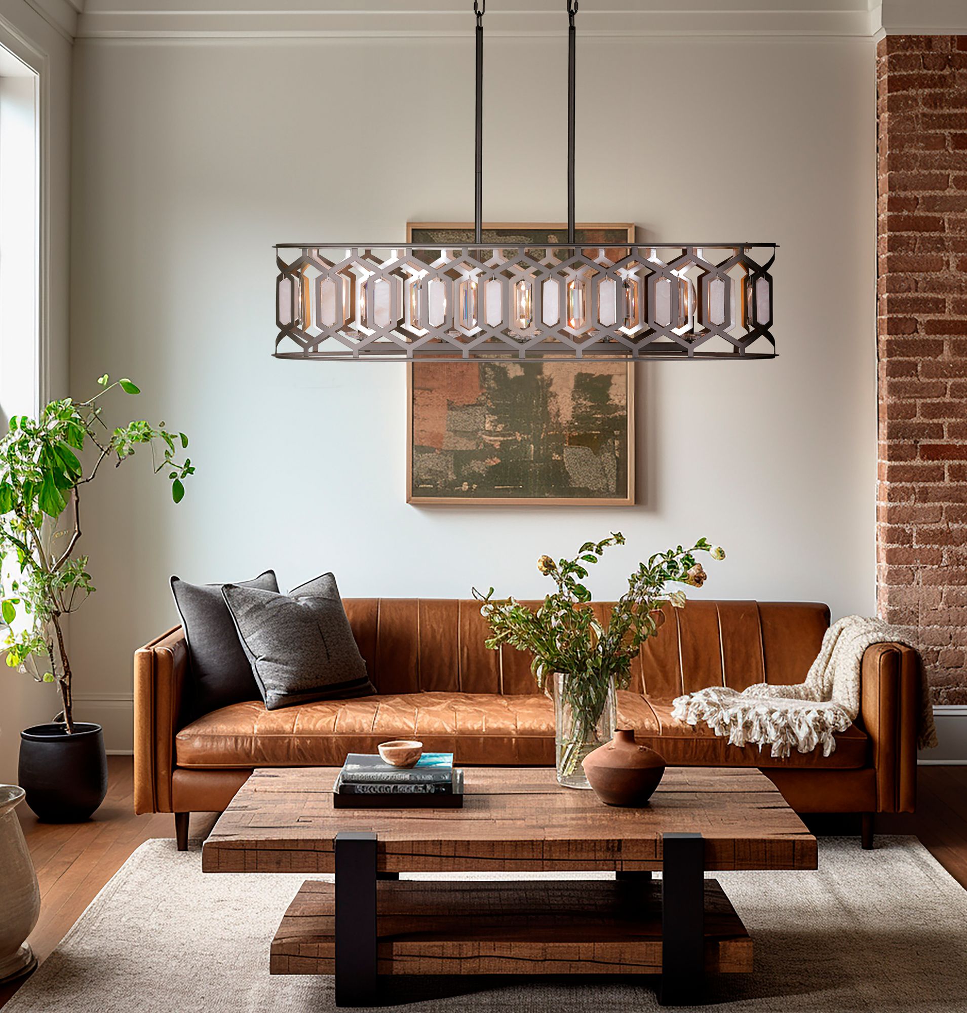 Minka-Lavery Hexly 5-Light Bronze and Sultry Silver 44-in Island Chandelier