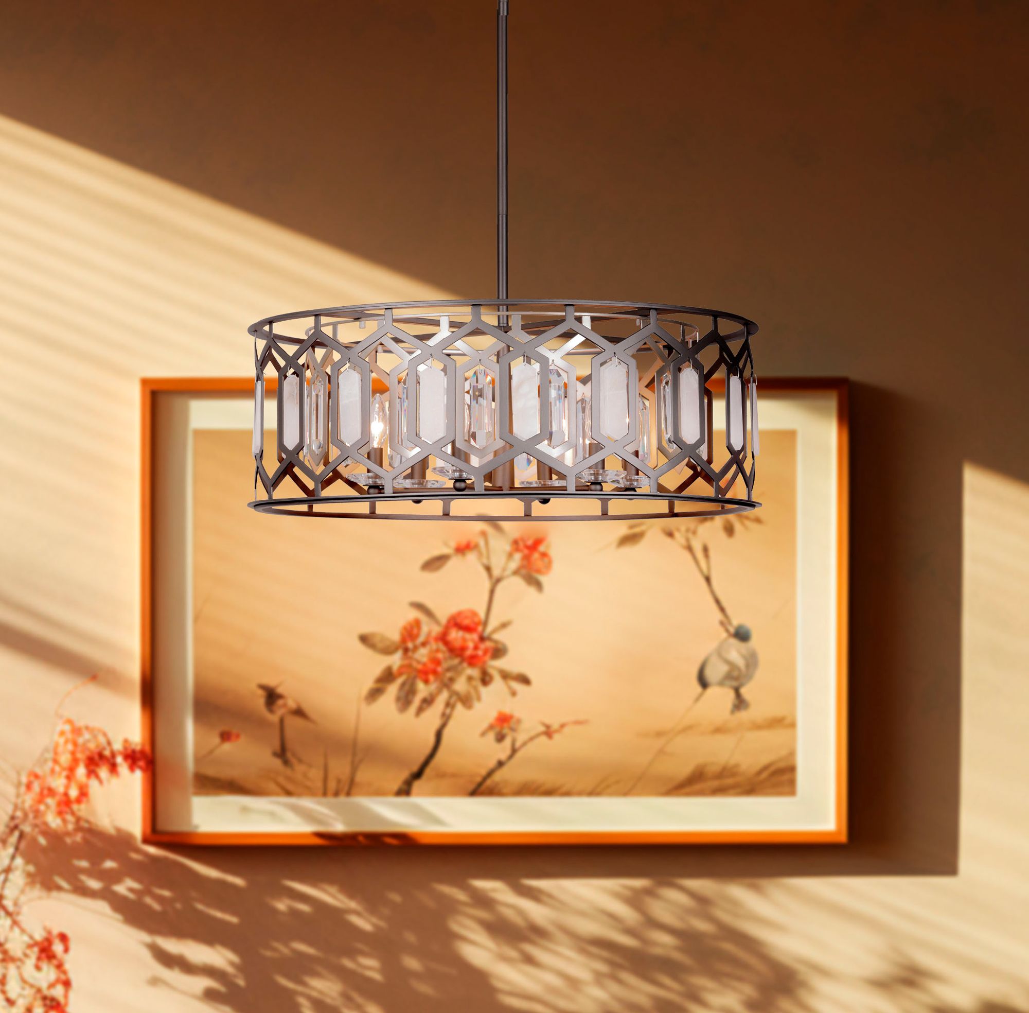 Minka-Lavery Hexly 6-Light Bronze and Sultry Silver 28-in Dia. Pendant