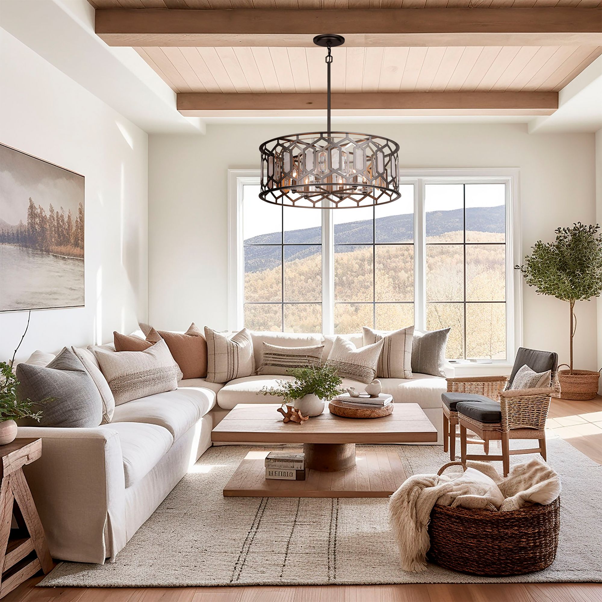 Minka-Lavery Hexly 6-Light Bronze and Sultry Silver 28-in Dia. Pendant