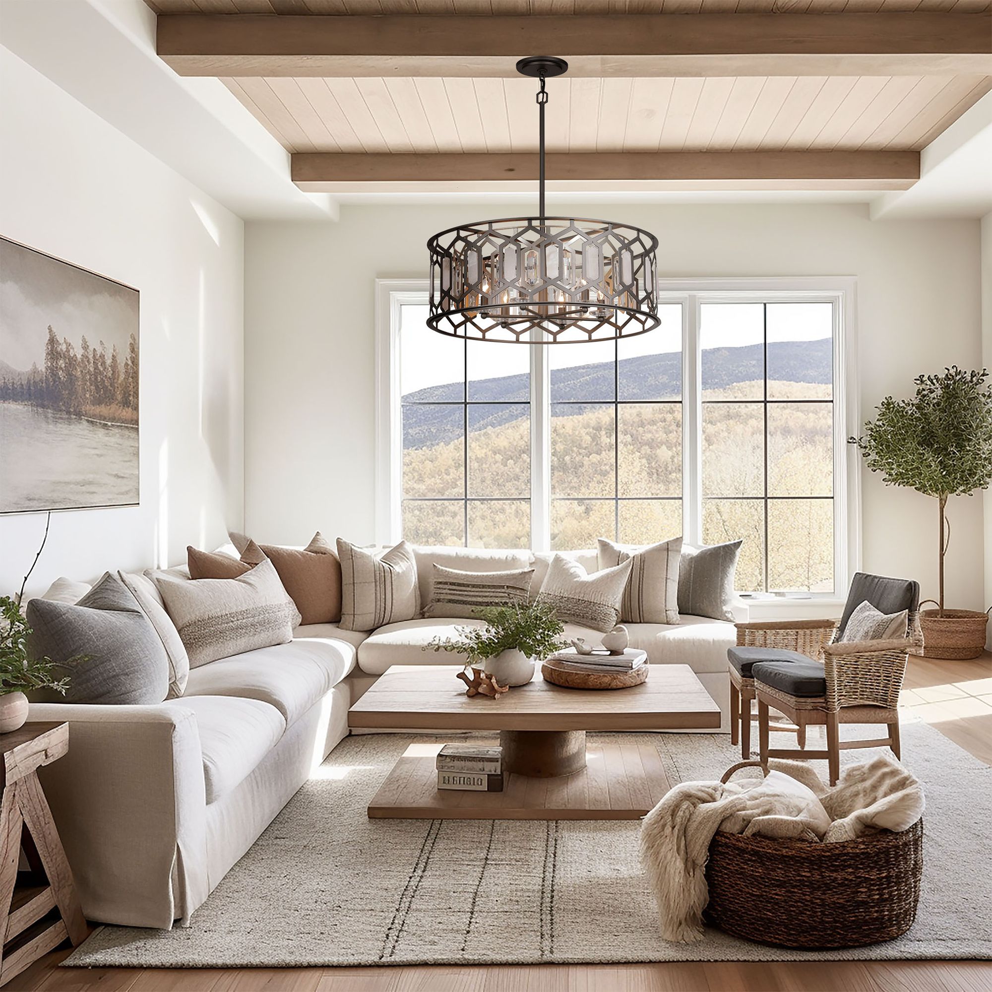 Minka-Lavery Hexly 6-Light Bronze and Sultry Silver Pendant