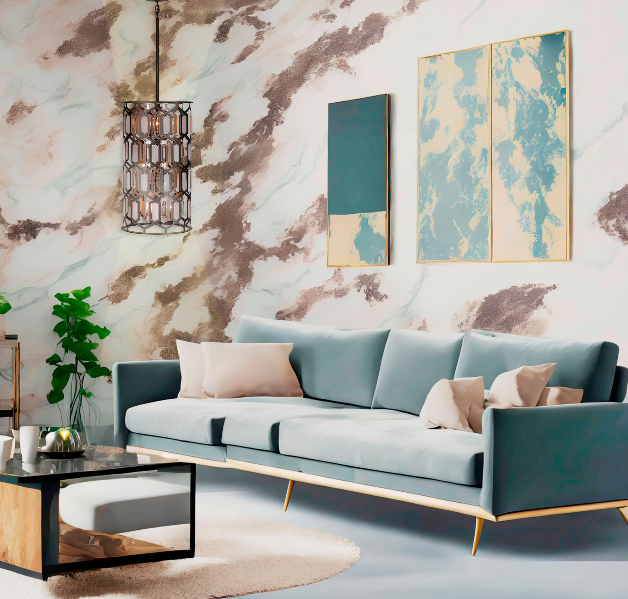 Minka-Lavery Hexly 9-Light Bronze and Sultry Silver 16-in Dia Foyer Pendant