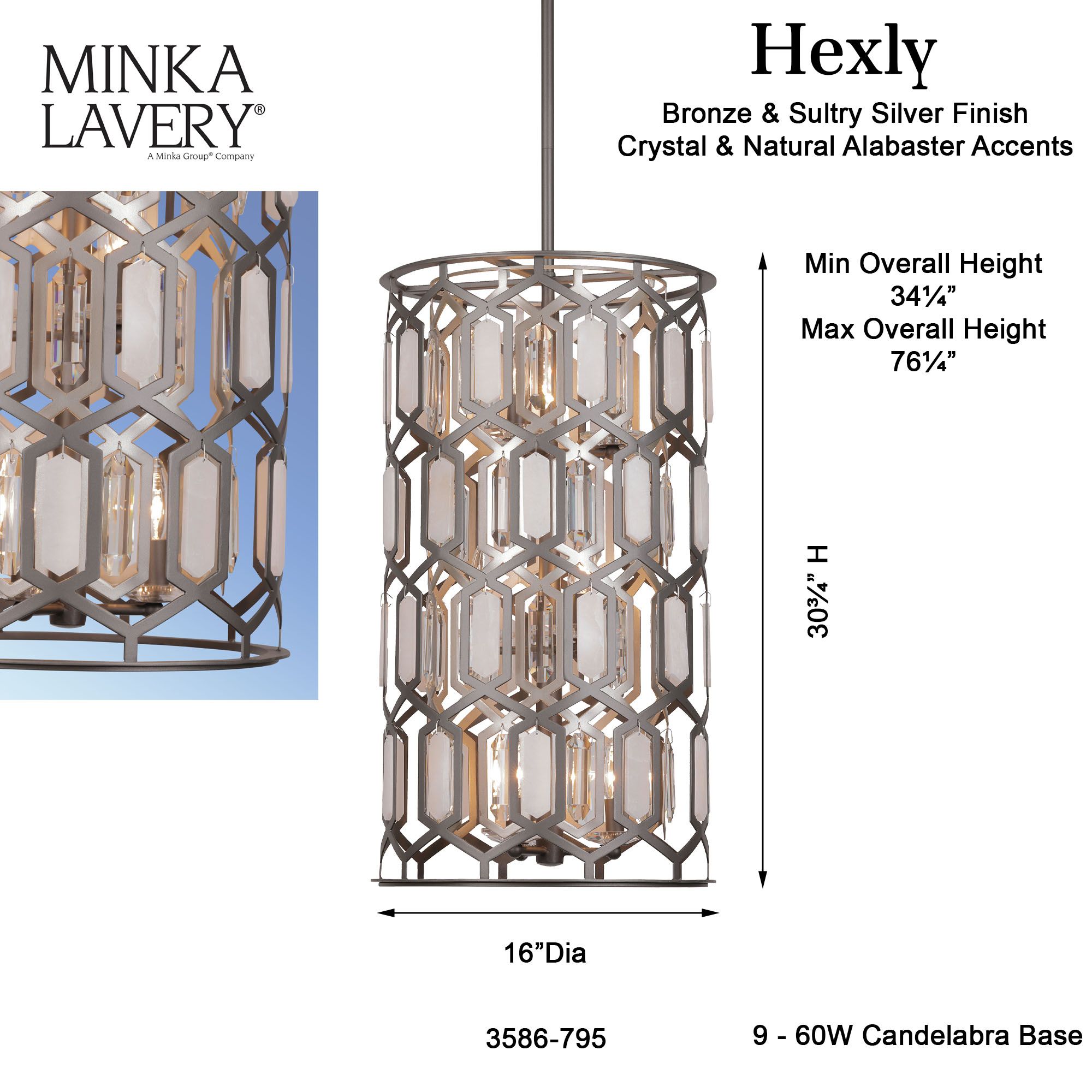 Minka-Lavery Hexly 9-Light Bronze and Sultry Silver Foyer Pendant