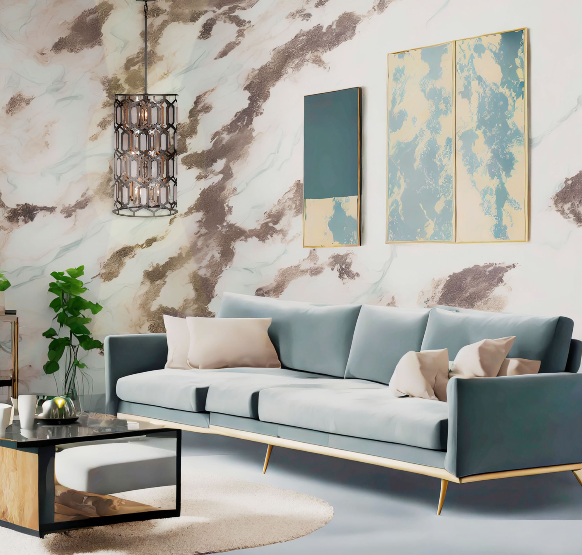 Minka-Lavery Hexly 9-Light Bronze and Sultry Silver Foyer Pendant