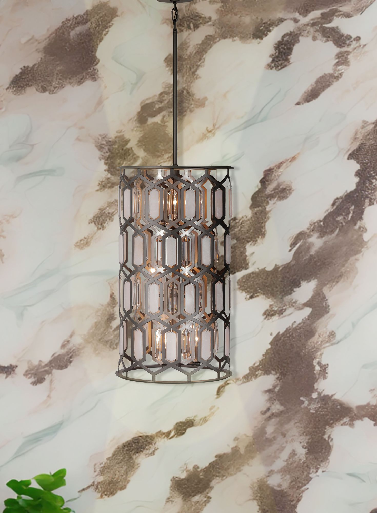Minka-Lavery Hexly 9-Light Bronze and Sultry Silver Foyer Pendant