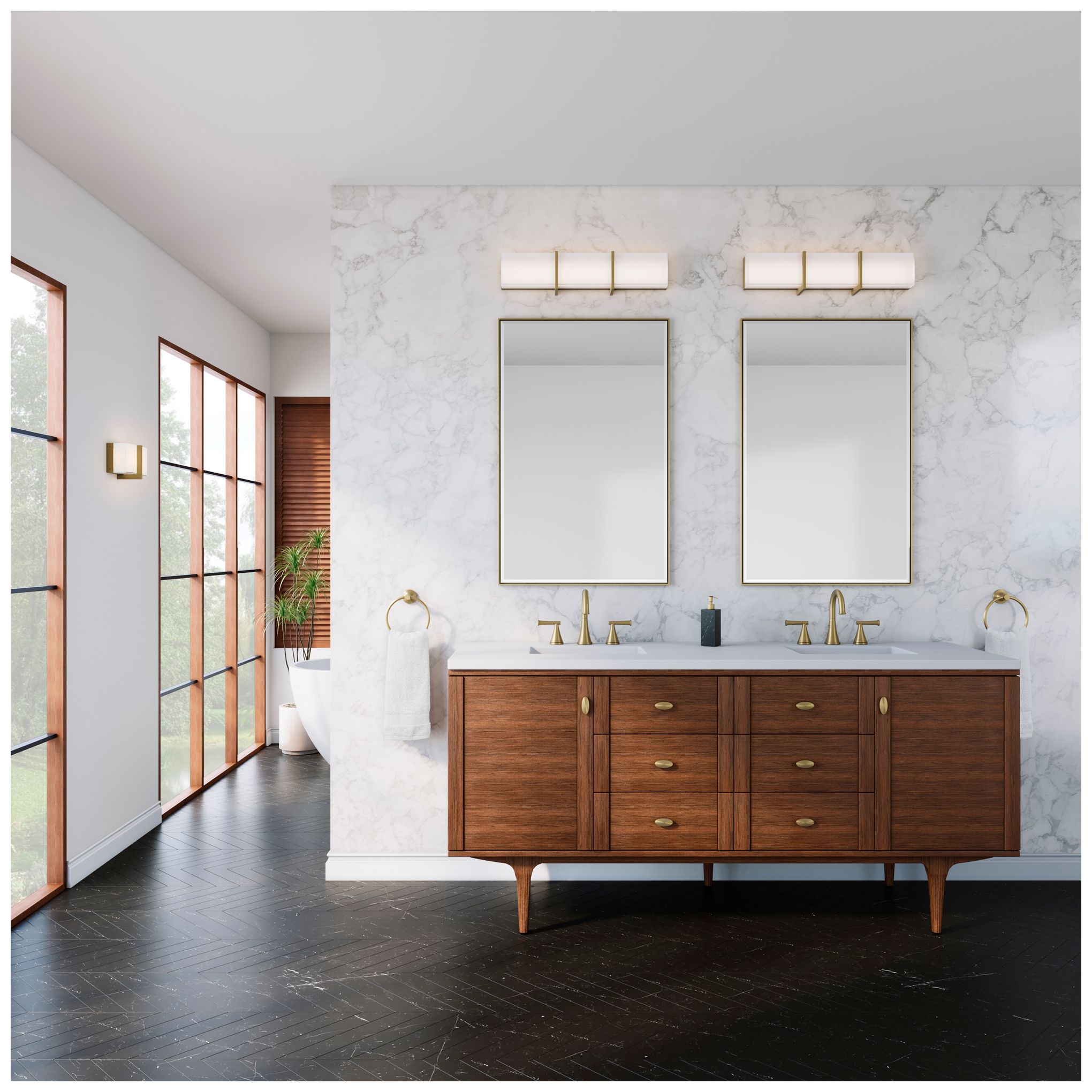 Image 4 Minka-Lavery High Rise LED 24.25-in Bath Bar - Brush Gold with White Glass more views