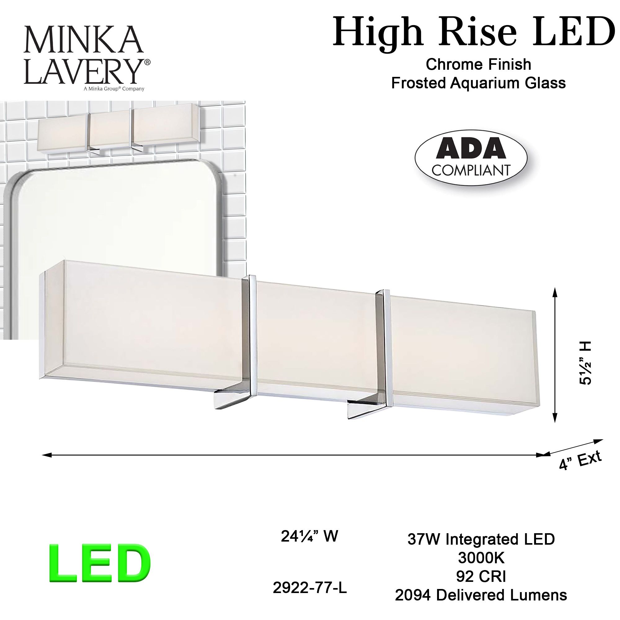Image 7 Minka-Lavery High Rise LED 24.25-in Chrome Vanity Light with Glass Shade more views