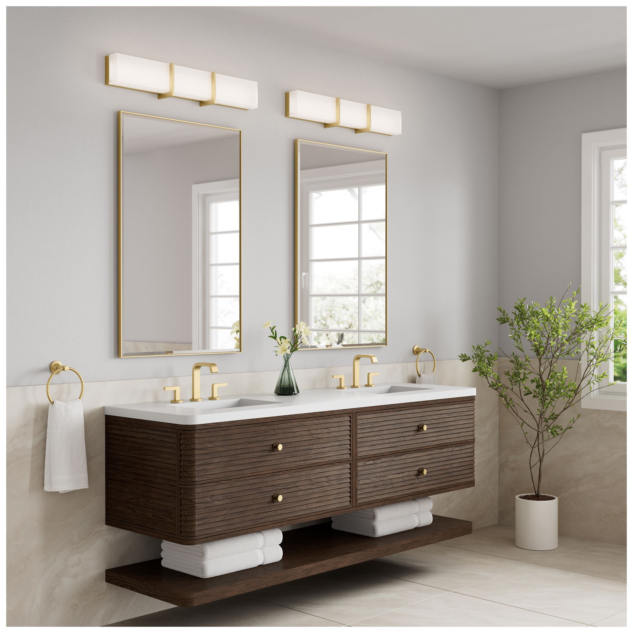 Thumbnail4 of Minka-Lavery High Rise LED 30.25-in Bath Bar - Brush Gold with White Glass more views