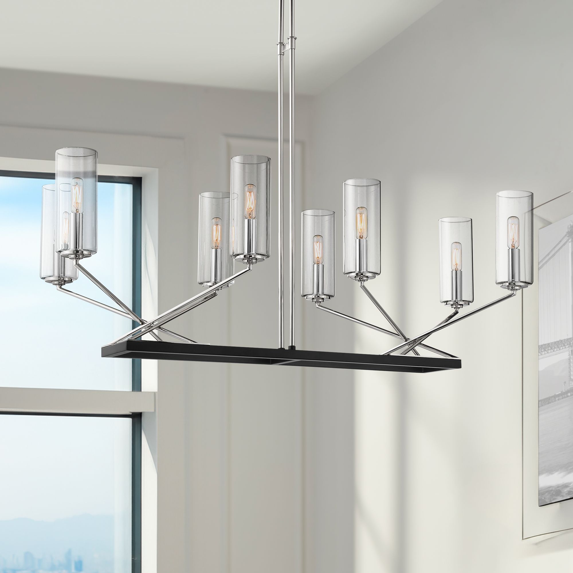 Thumbnail1 of Minka-Lavery Highland Crossing 8-Light Nickel and Black Linear Chandelier