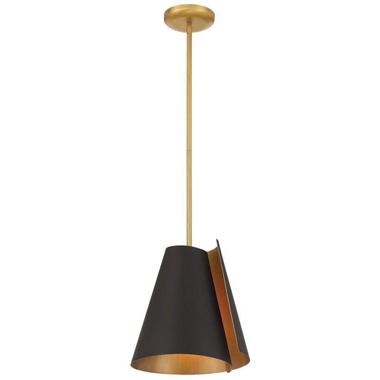 Image 1 Minka-Lavery Hillcrest 1-Light 12-in Dark Bronze and Legacy Brass Pendant