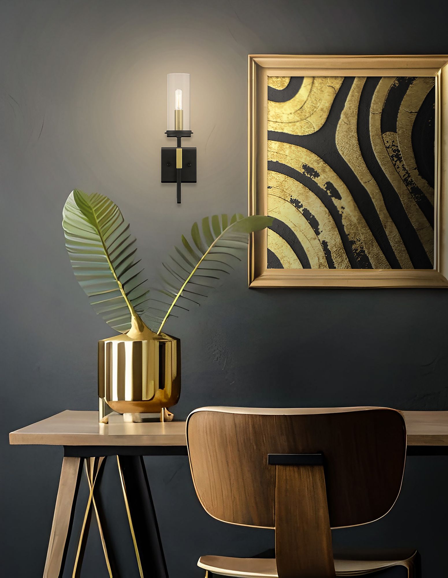 Image 3 Minka-Lavery Hillstone 1-Light Black and Soft Brass Wall Sconce more views