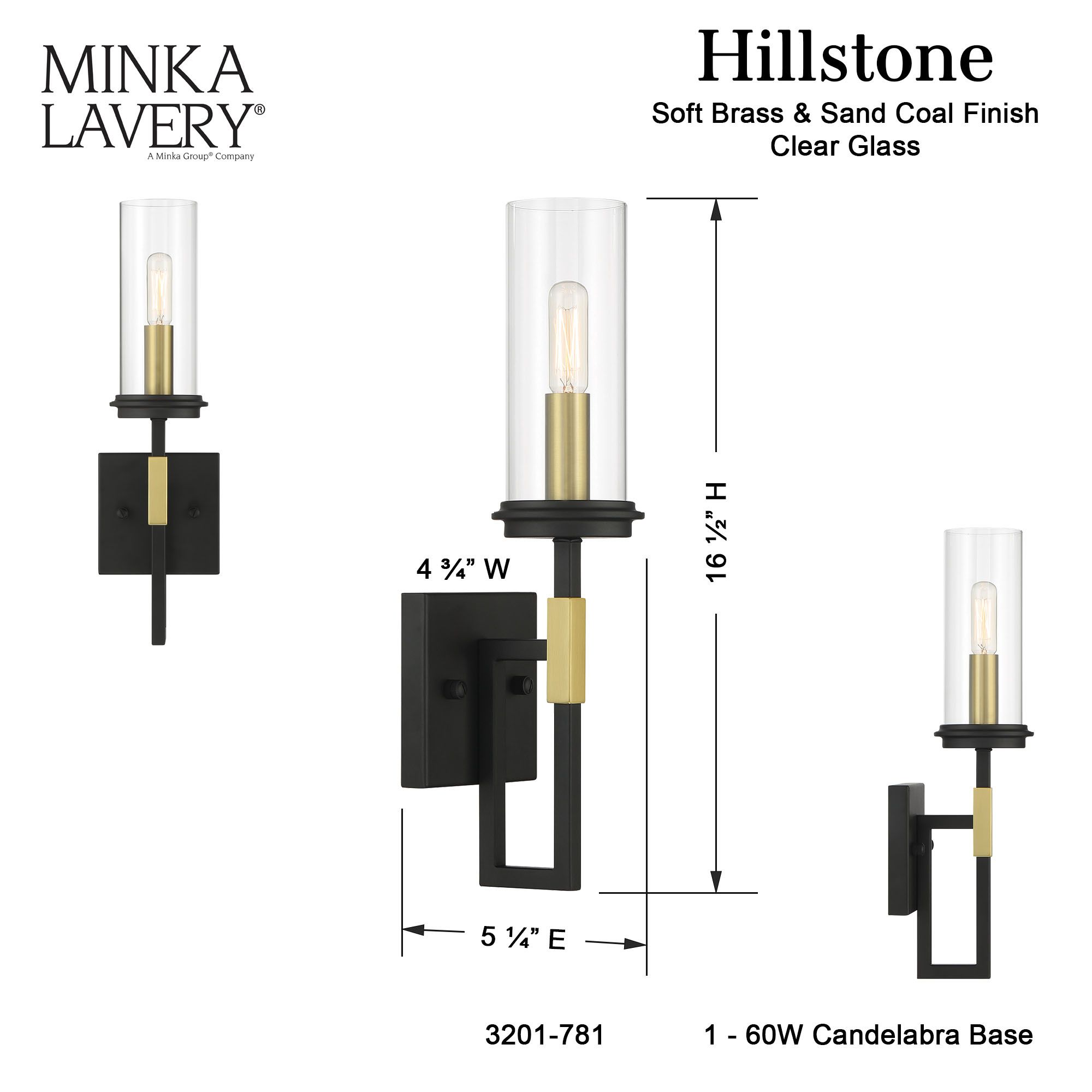 Minka-Lavery Hillstone 1-Light Black and Soft Brass Wall Sconce