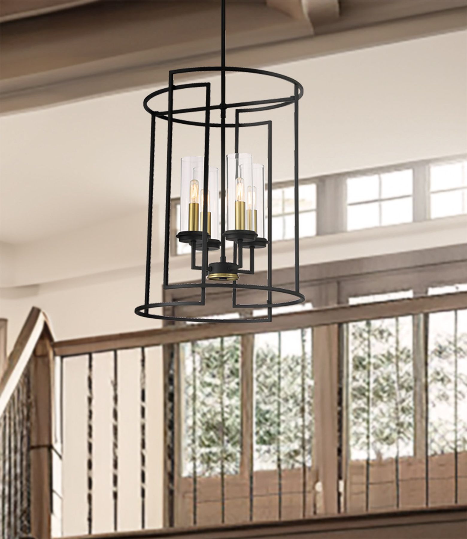 Image 7 Minka-Lavery Hillstone 4-Light Black and Soft Brass Pendant more views