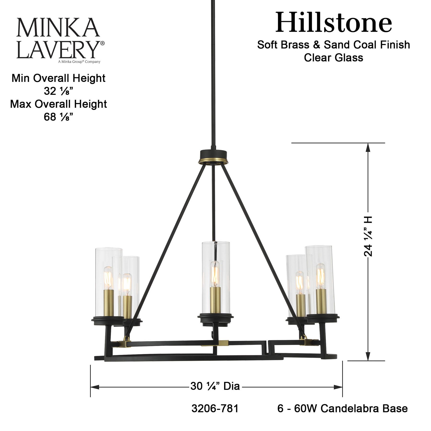 Minka-Lavery Hillstone 6-Light Black and Soft Brass Chandelier