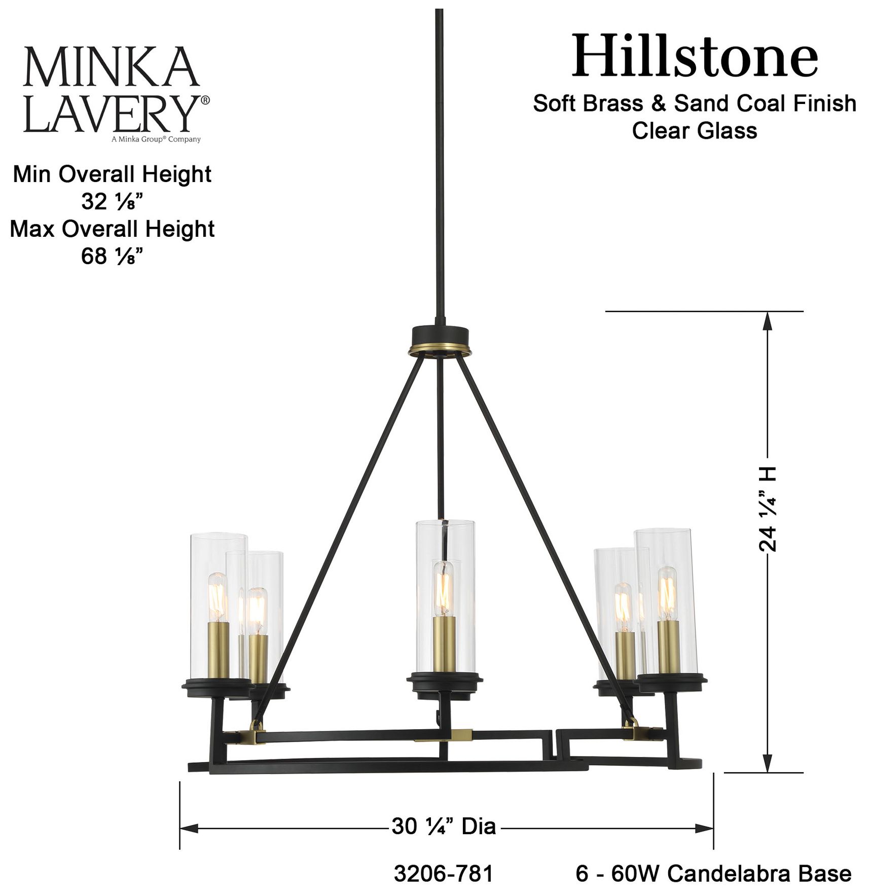 Minka-Lavery Hillstone 6-Light Black and Soft Brass Chandelier