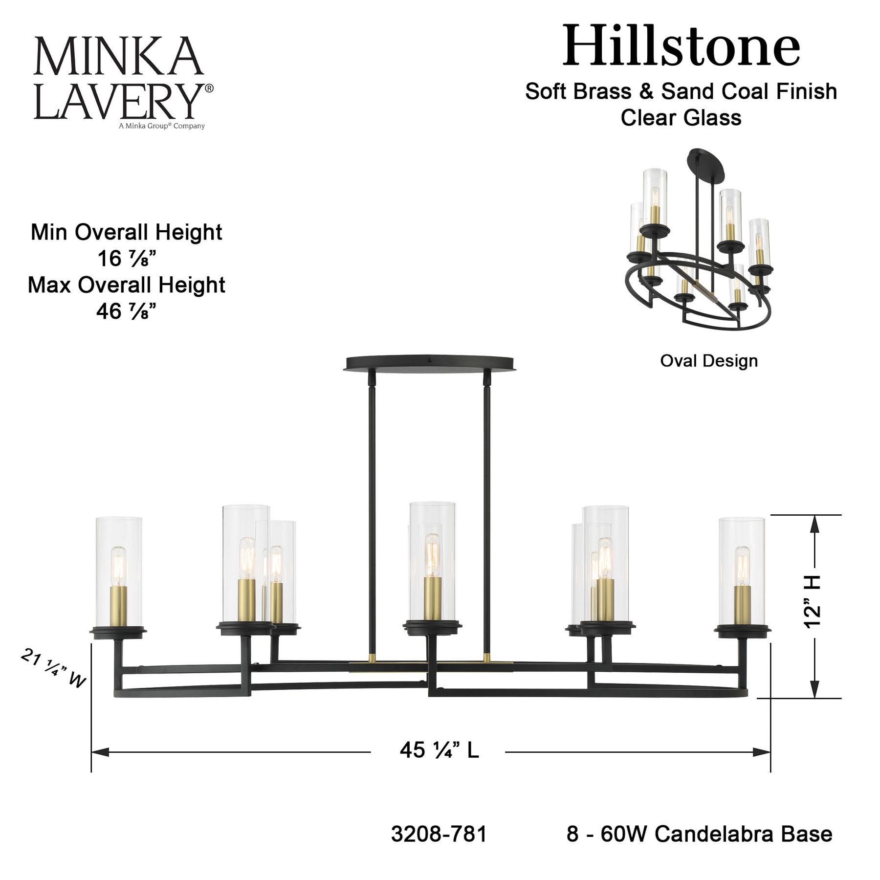 Minka-Lavery Hillstone 8-Light Black and Soft Brass Island Chandelier