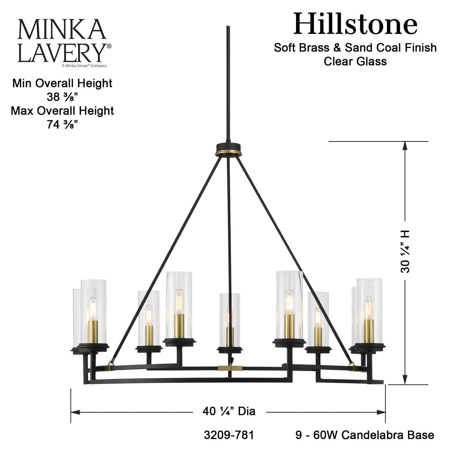 Minka-Lavery Hillstone 9-Light Black and Soft Brass Chandelier