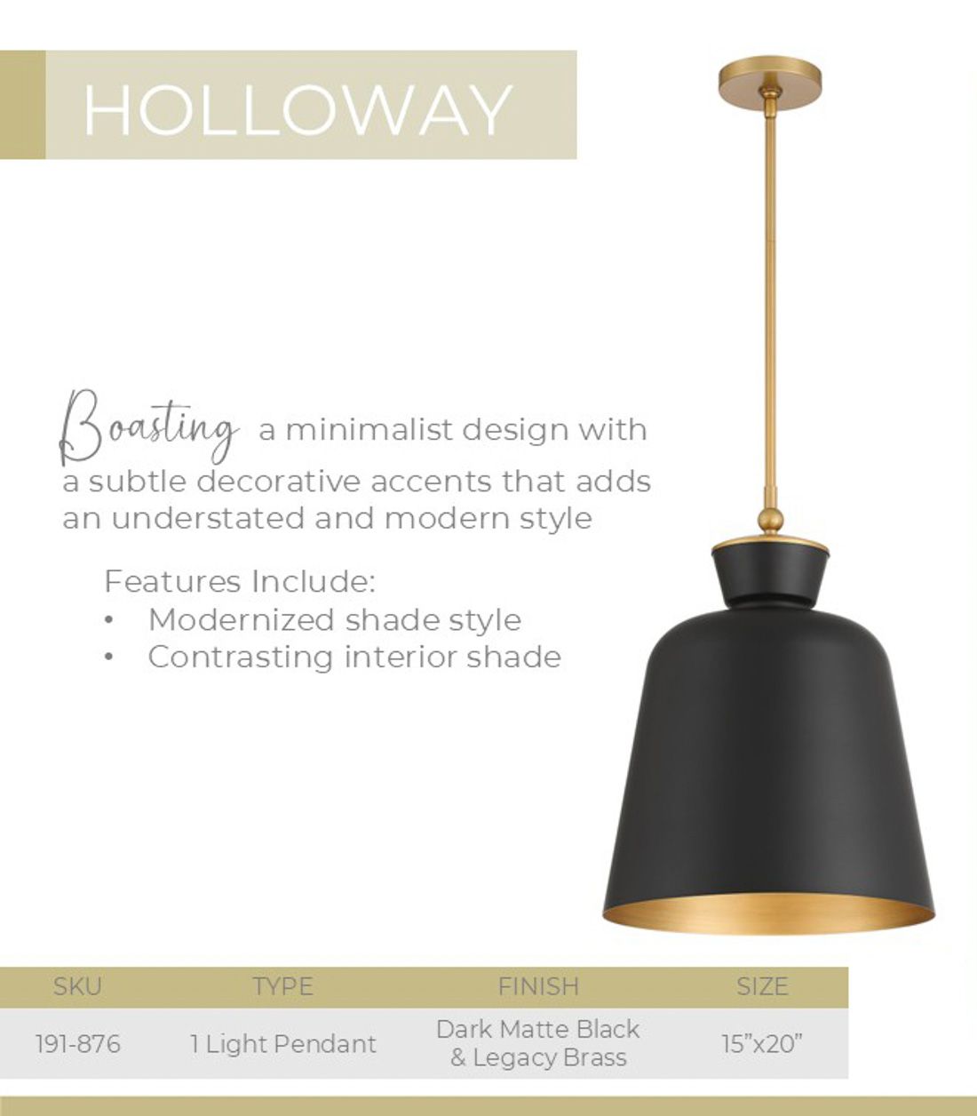 Minka Lavery Holloway 1-Light 15-in Brass and Matte Black Pending Lighting