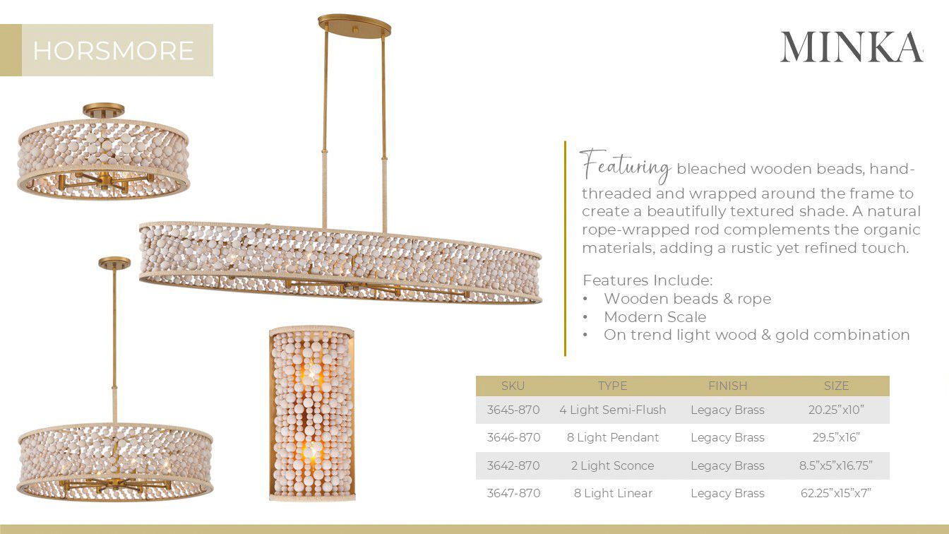 Minka-Lavery Horsmore 8-Light 29.5-in Brass Pendant with Wooden Beads Shade