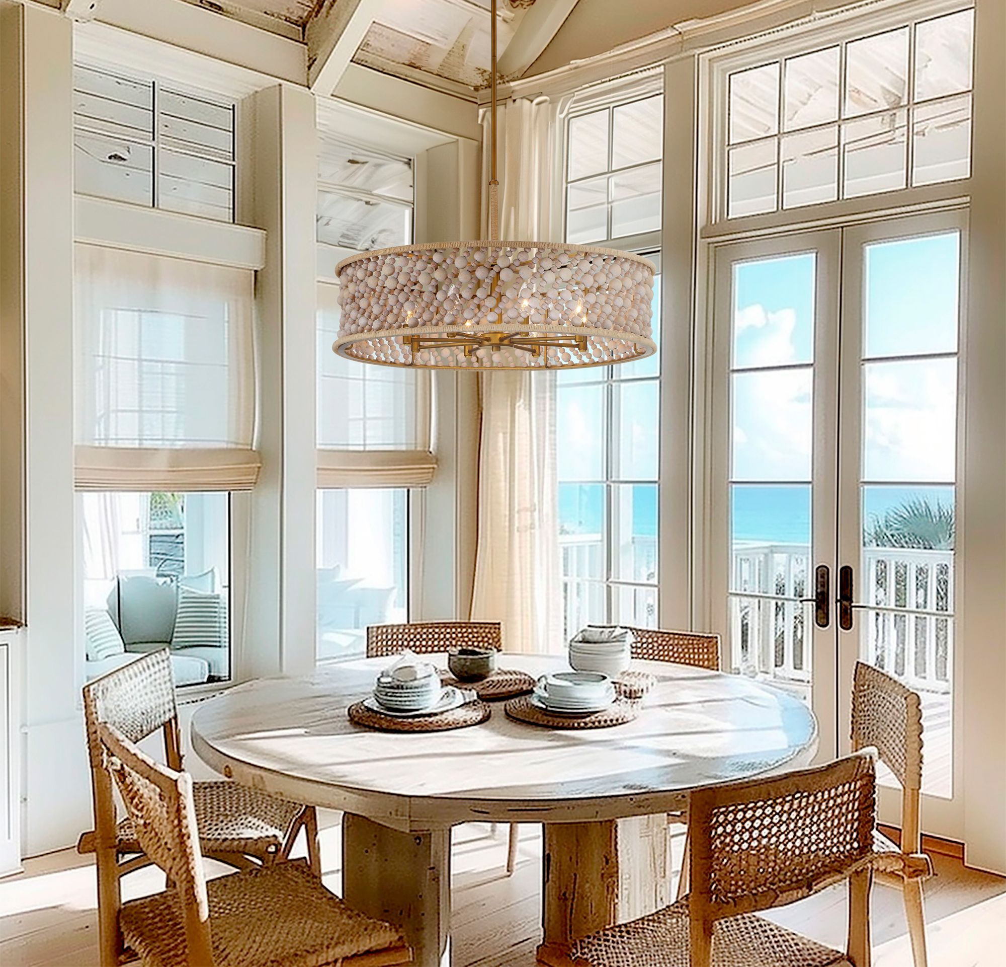 Image 4 Minka-Lavery Horsmore 8-Light 29.5-in Brass Pendant with Wooden Beads Shade more views