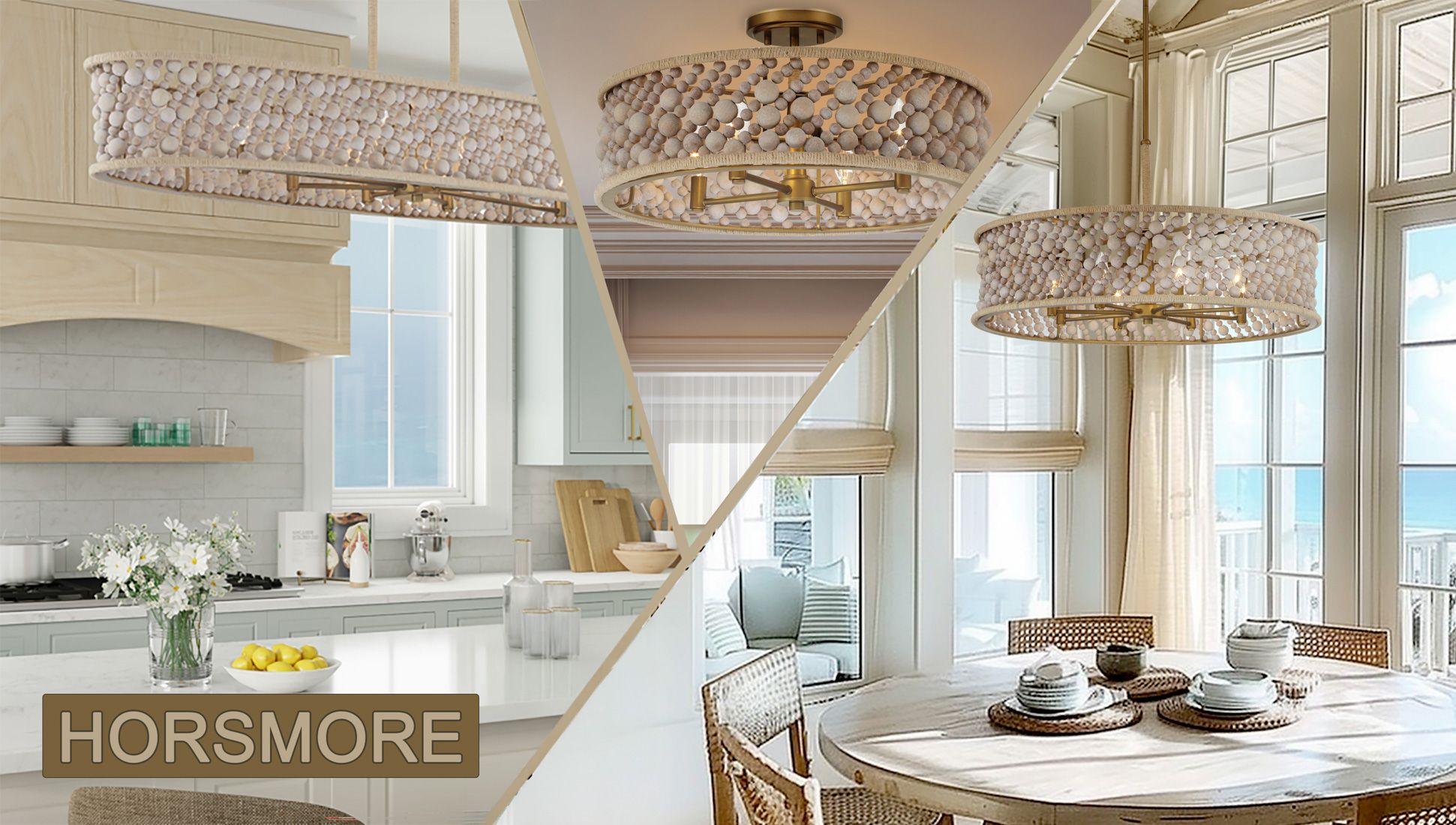 Minka-Lavery Horsmore 8-Light 29.5-in Brass Pendant with Wooden Beads Shade