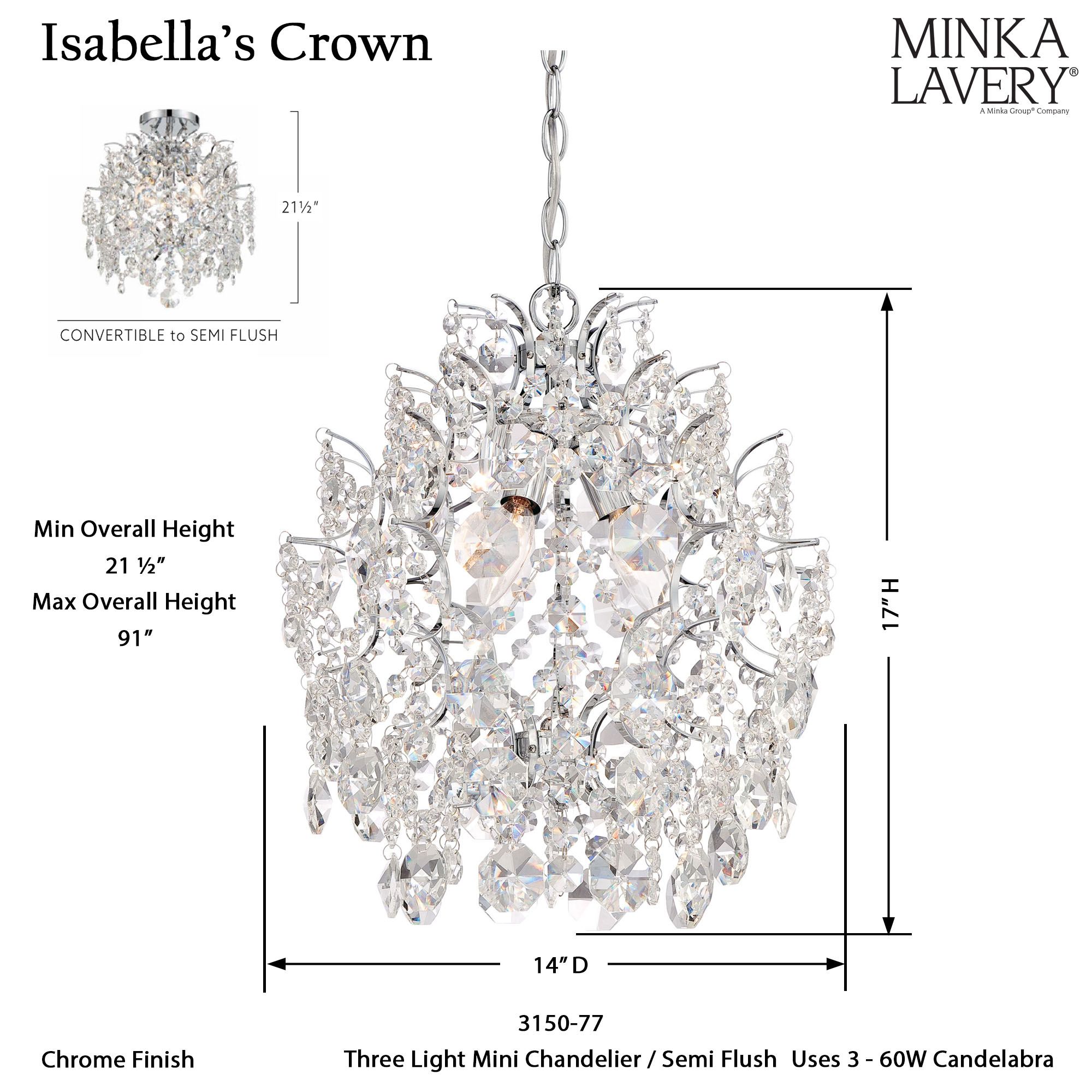 Minka-Lavery Isabella's Crown 3-Light Chrome and Crystal Mini Chandelier