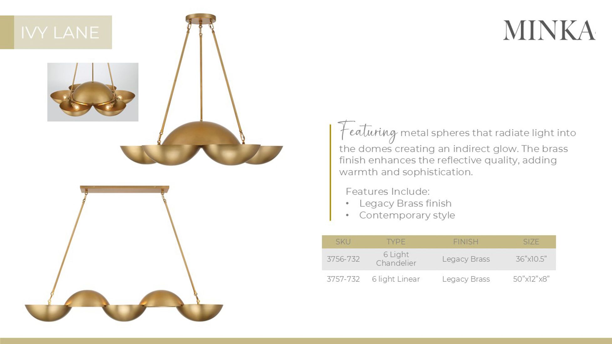 Minka-Lavery Ivy Lane 6-Light 50-in Legacy Brass Linear Chandelier