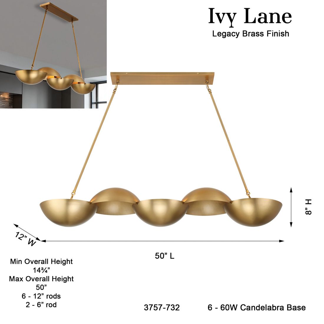 Minka-Lavery Ivy Lane 6-Light 50-in Legacy Brass Linear Chandelier