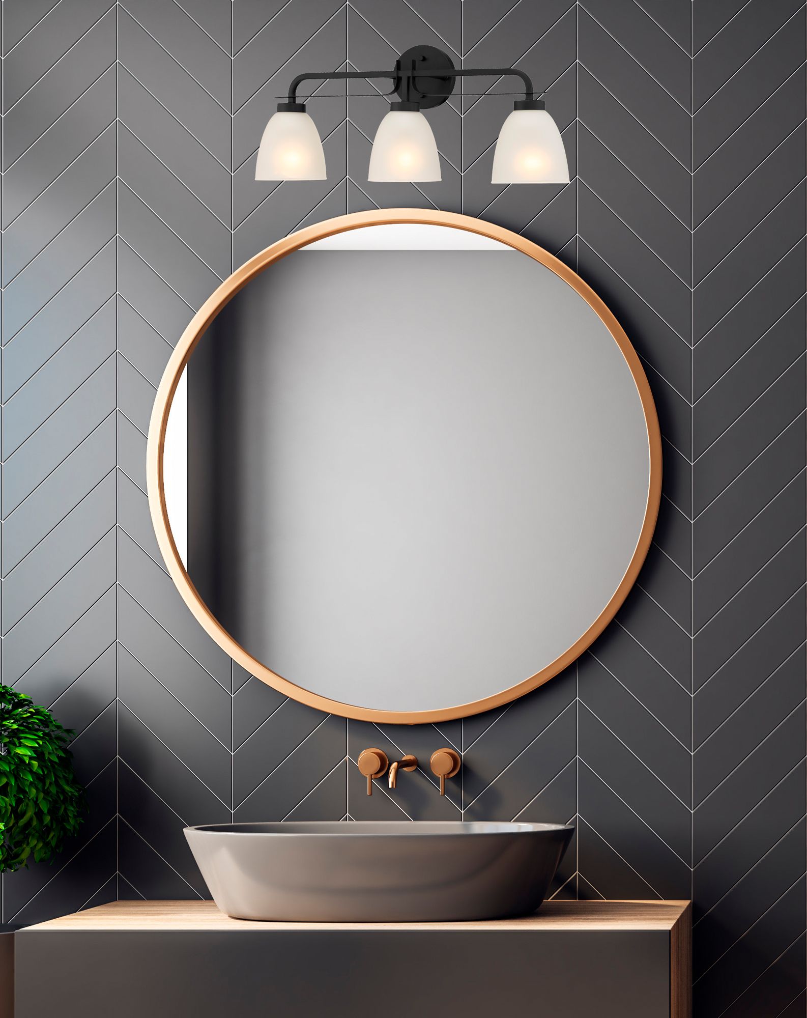 Image 6 Minka-Lavery Kaitlen 3-Light Coal Black Vanity Light with Glass Shades more views