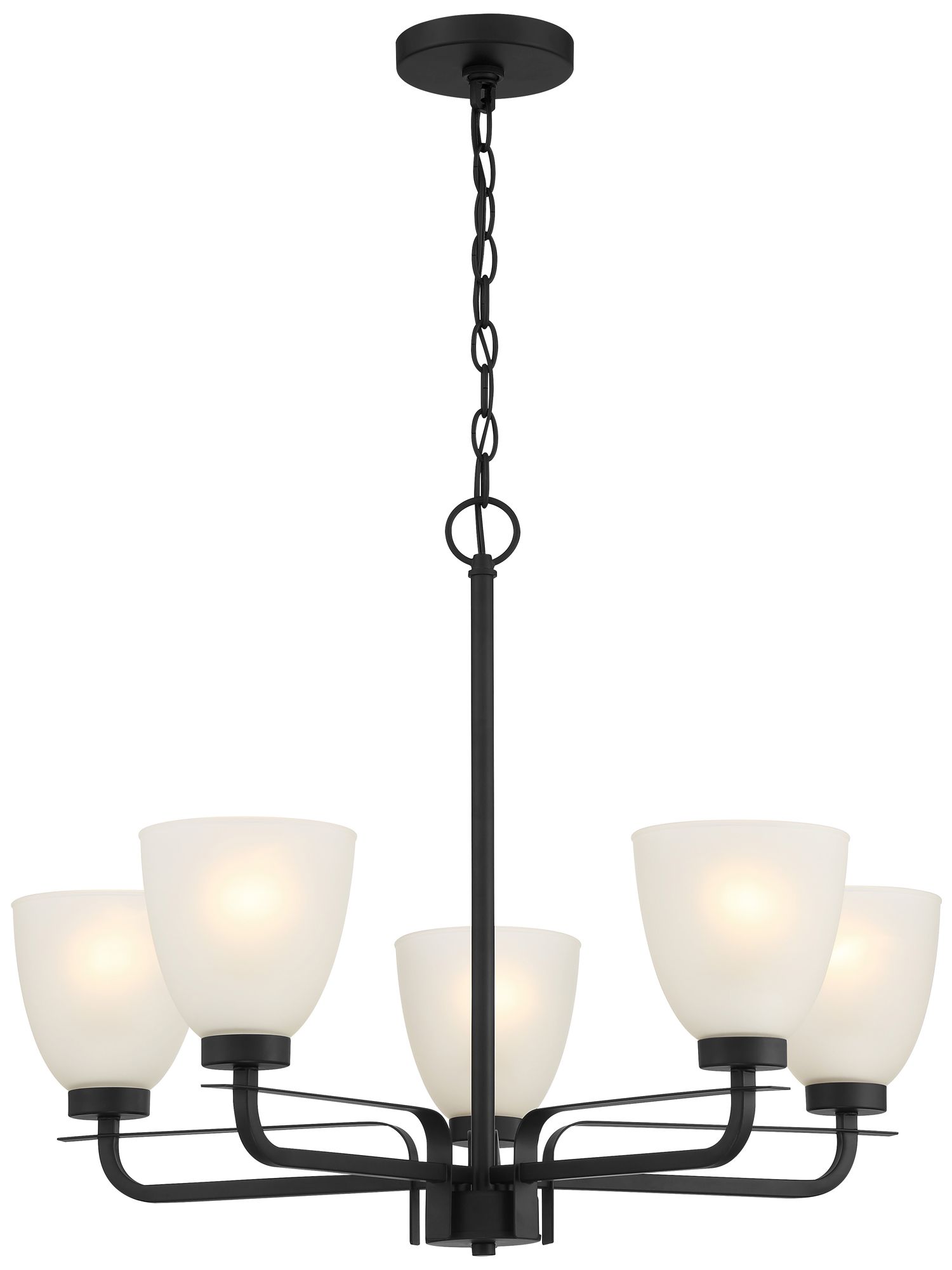 Image 3 Minka-Lavery Kaitlen 5-Light Coal Black Chandelier with White Glass Shades