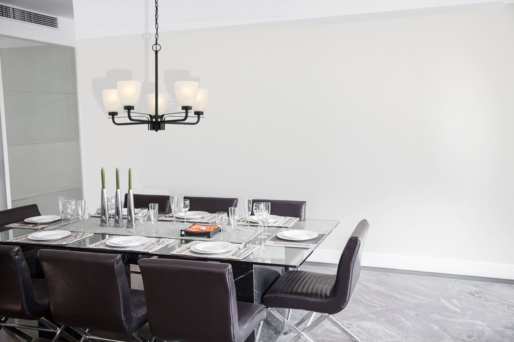 Image 4 Minka-Lavery Kaitlen 5-Light Coal Black Chandelier with White Glass Shades more views