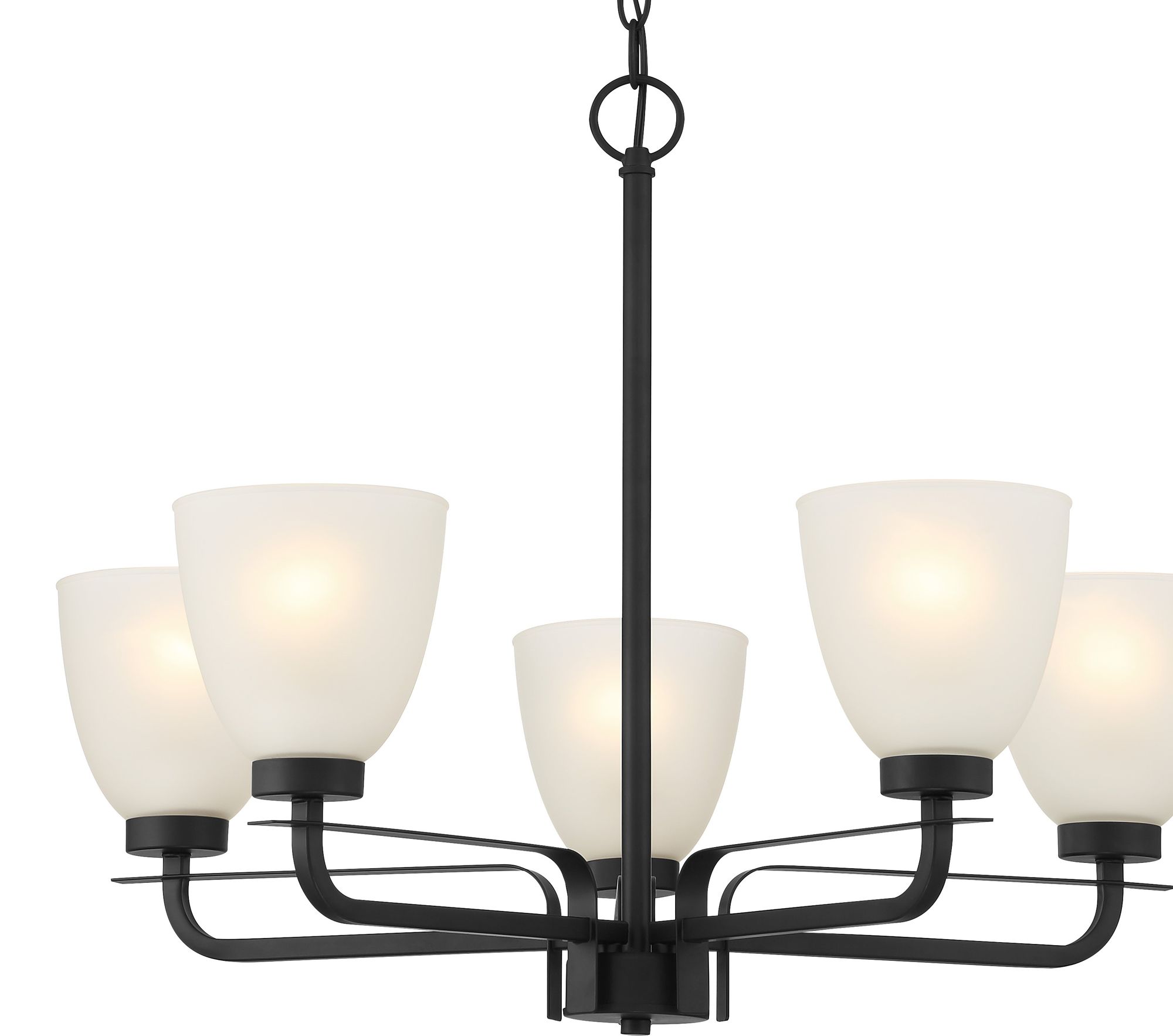 Image 5 Minka-Lavery Kaitlen 5-Light Coal Black Chandelier with White Glass Shades more views