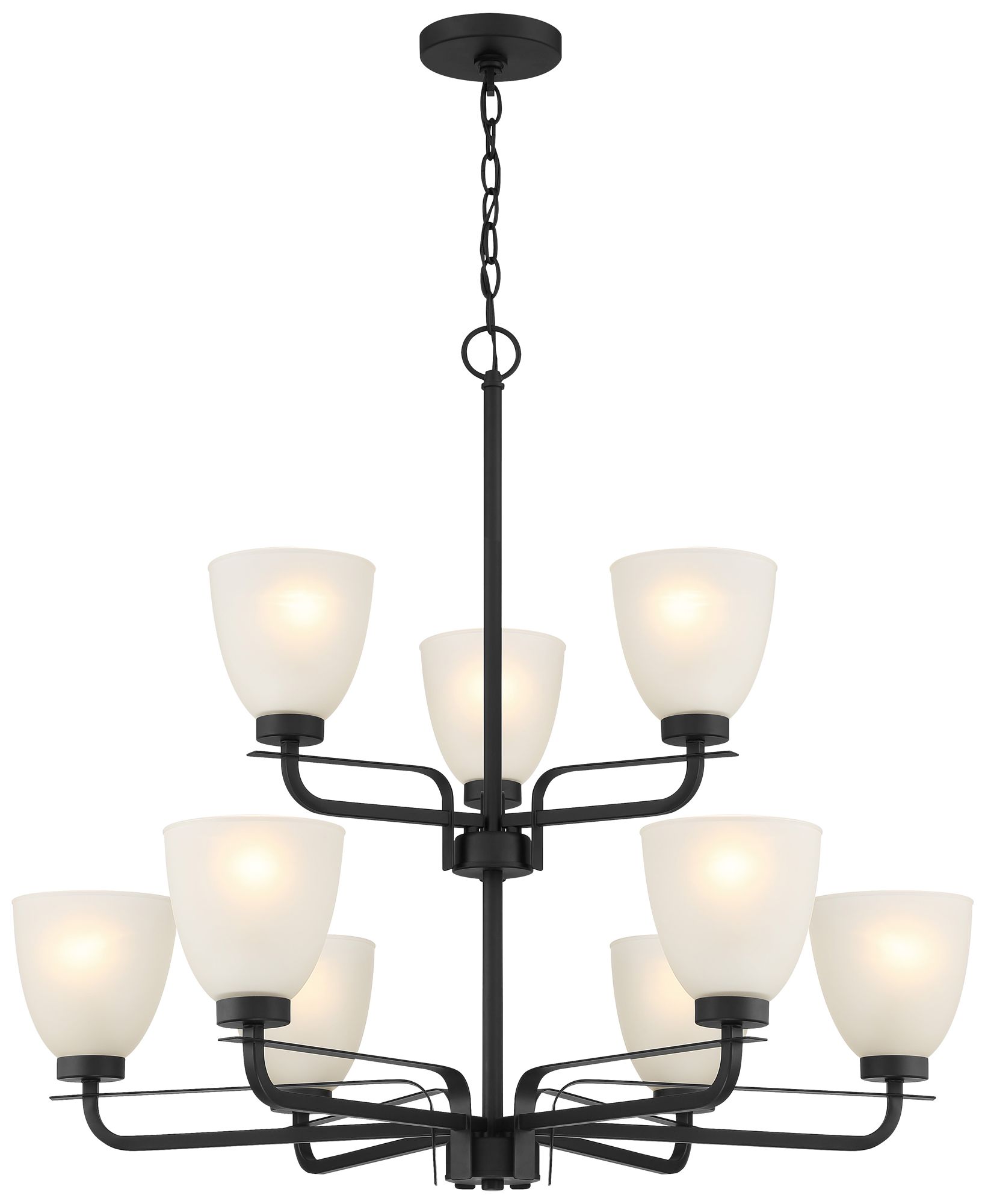 Minka-Lavery Kaitlen 9-Light Coal Black Chandelier with White Glass Shades
