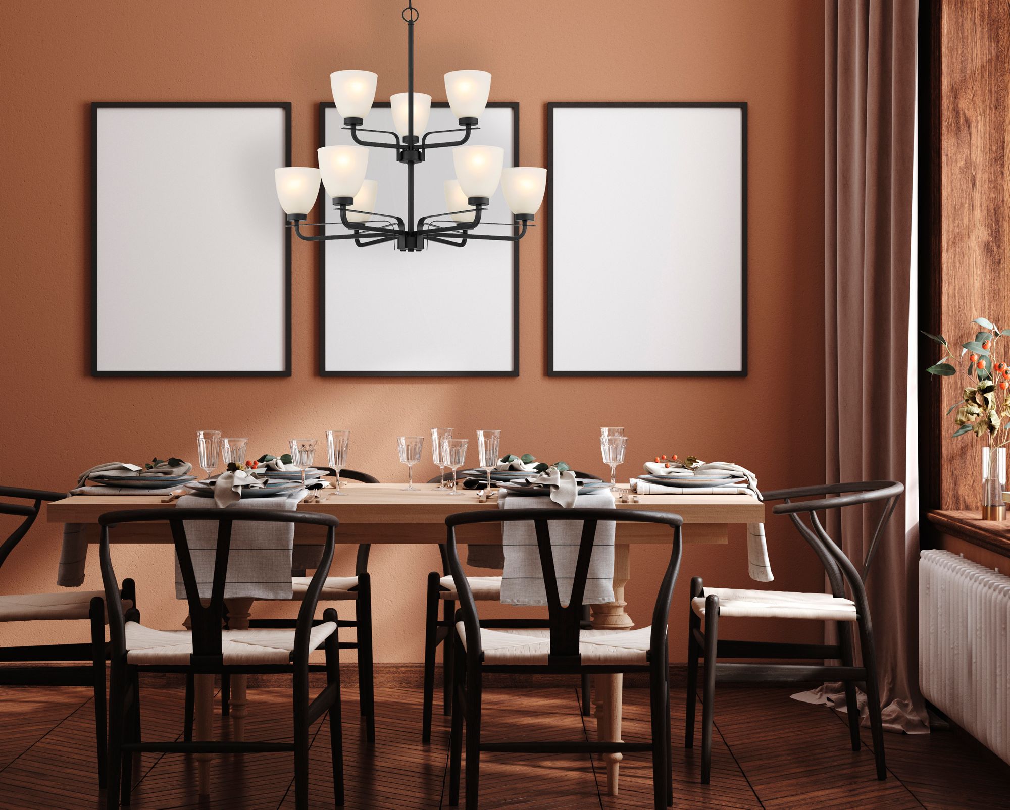 Image 4 Minka-Lavery Kaitlen 9-Light Coal Black Chandelier with White Glass Shades more views