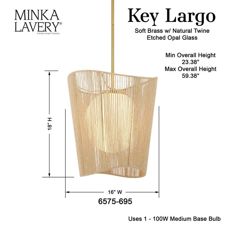Image 6 Minka-Lavery Key Largo 1-Light Soft Brass Pendant with Etched Opal Glass more views