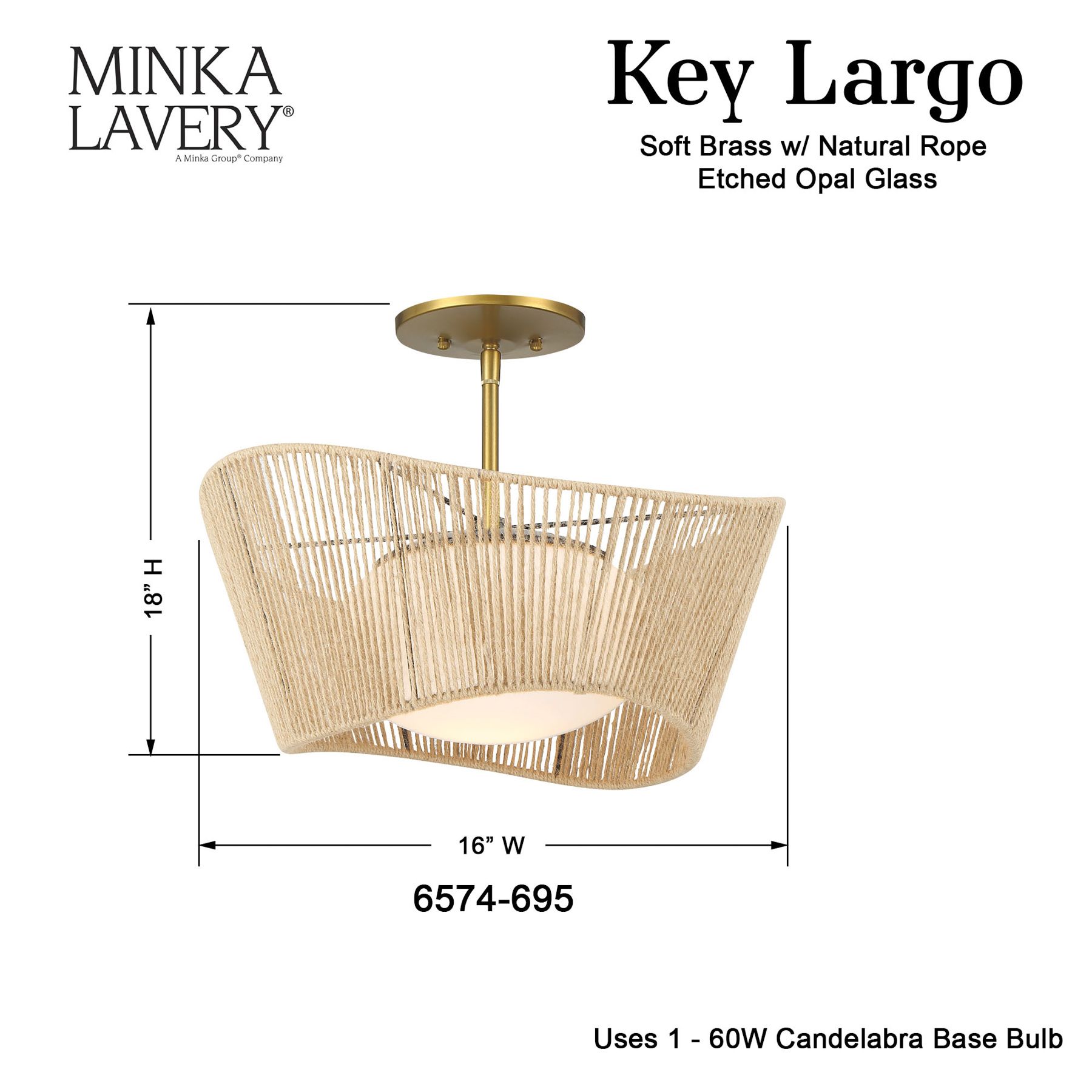 Image 6 Minka-Lavery Key Largo 1-Light Soft Brass Semi Flush Mount with Shade more views